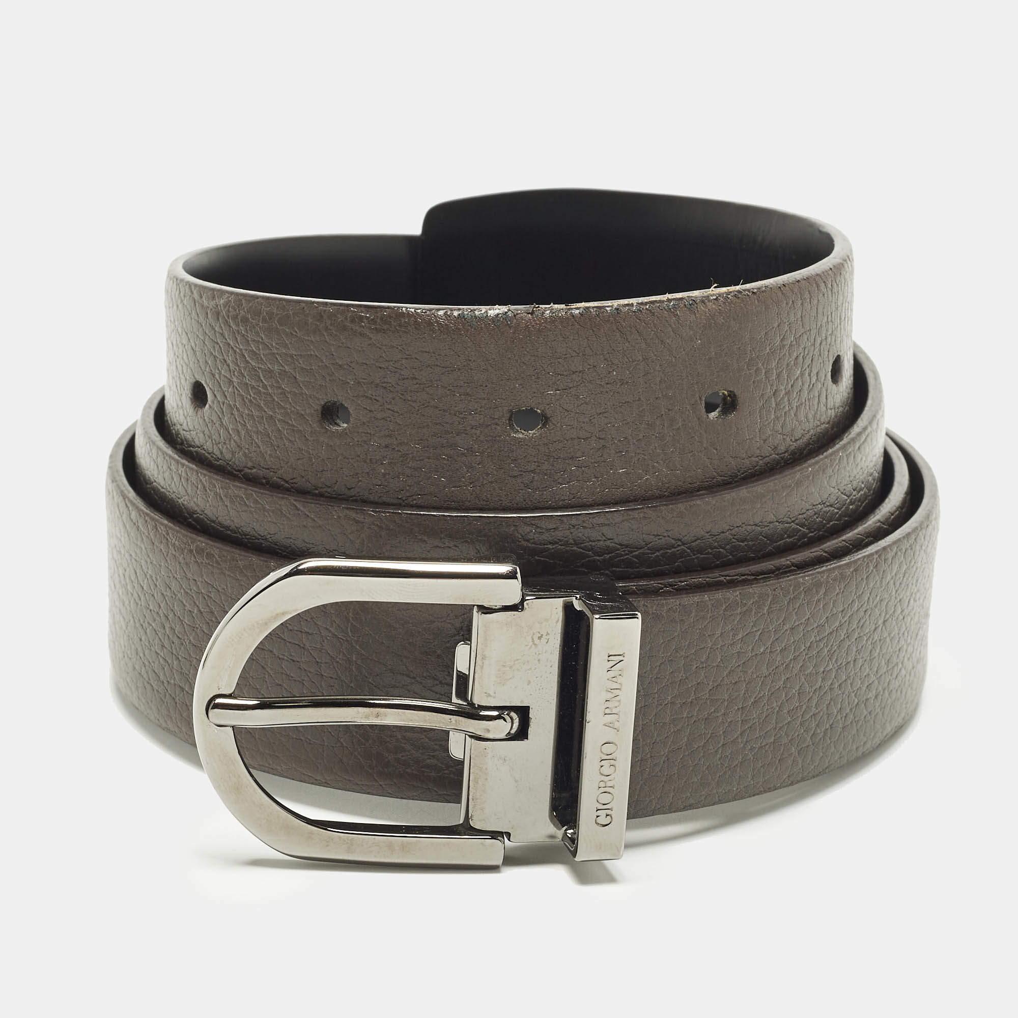 Pre Owned حزام جورجيو أرماني إبزيم قابل للعكس قص الأسود جلد