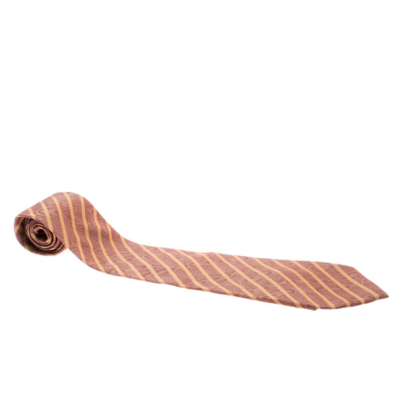 Pre Owned Giorgio Armani Cravatte Vintage Brown Fingerprint Pattern Silk Jacquard Striped Tie