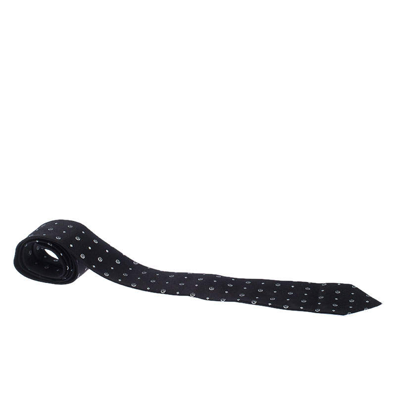 Giorgio Armani Black Monogram Patterned Silk Jacquard Classic Tie