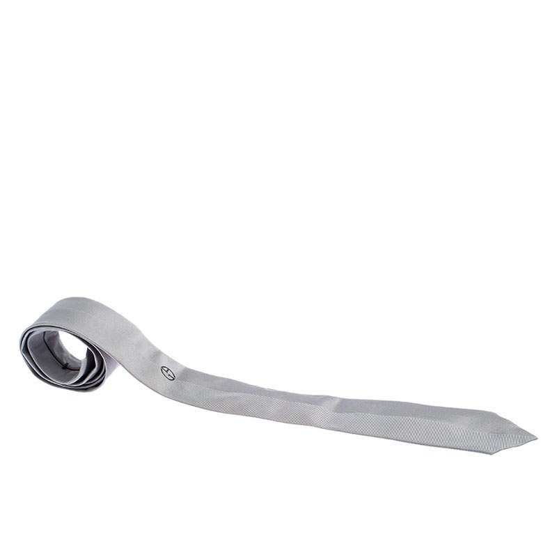 Pre Owned Giorgio Armani Grey Tonal Pinstripe Silk Jacquard Classic Tie