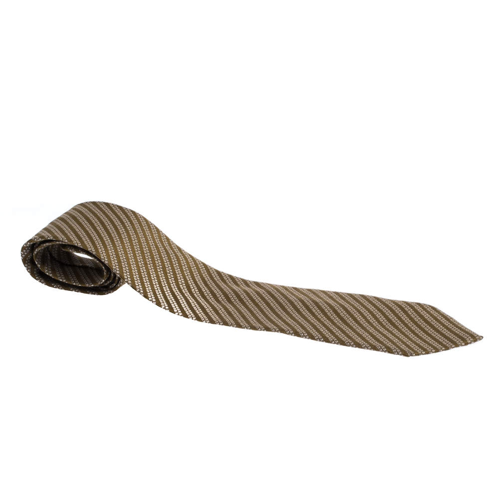 Giorgio Armani Vintage Olive Green Jacquard Traditional Silk Tie