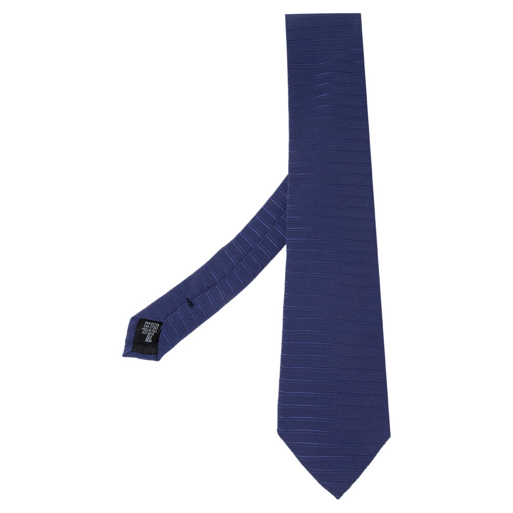 Pre Owned Giorgio Armani Blue Horizontal Striped Silk Tie