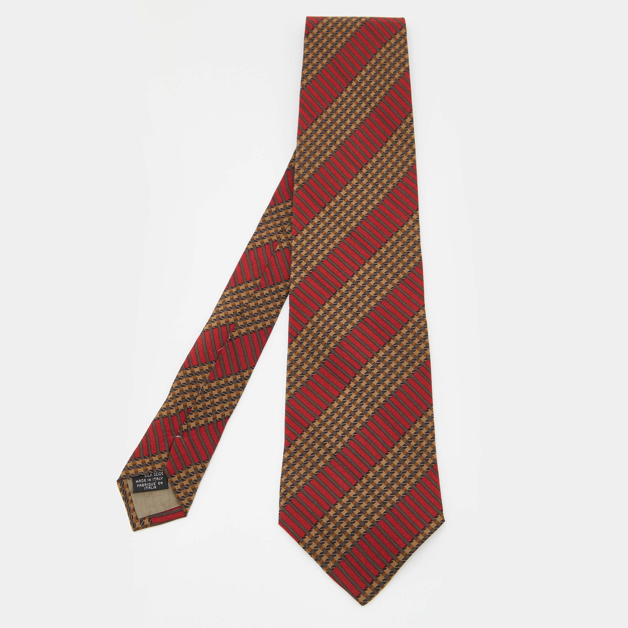 Giorgio Armani Red Printed Striped Silk Tie