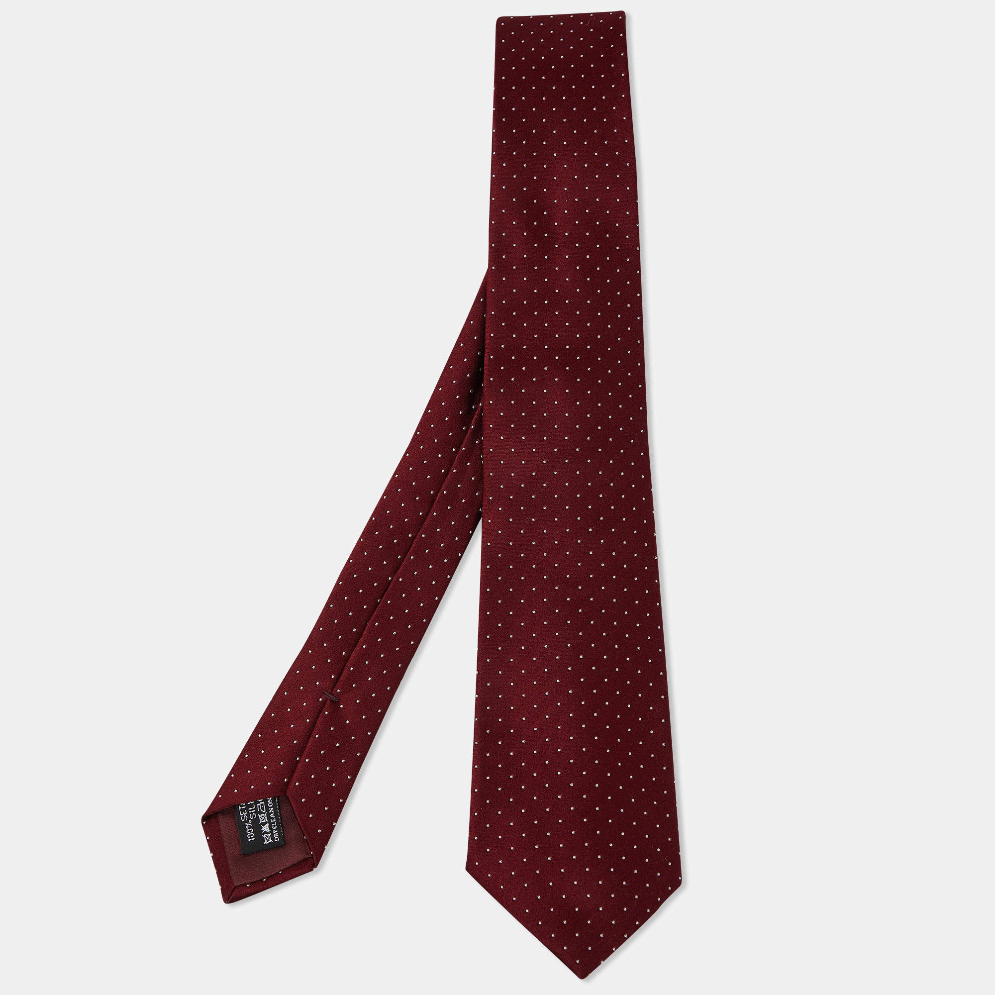 Pre Owned Giorgio Armani Burgundy Dot Pattern Silk Jacquard Tie