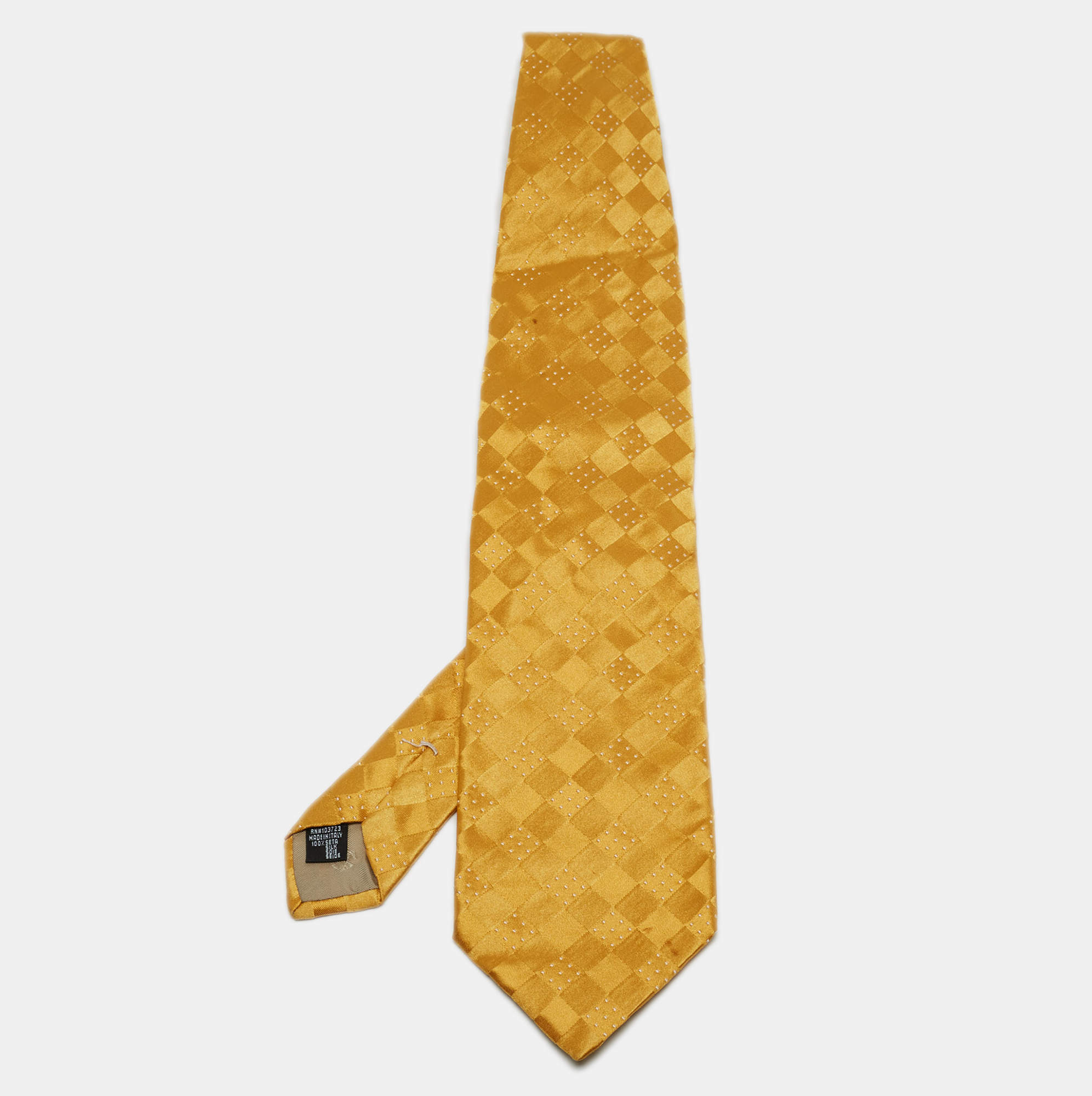 Giorgio Armani Yellow Patterned Silk Traditional Tie