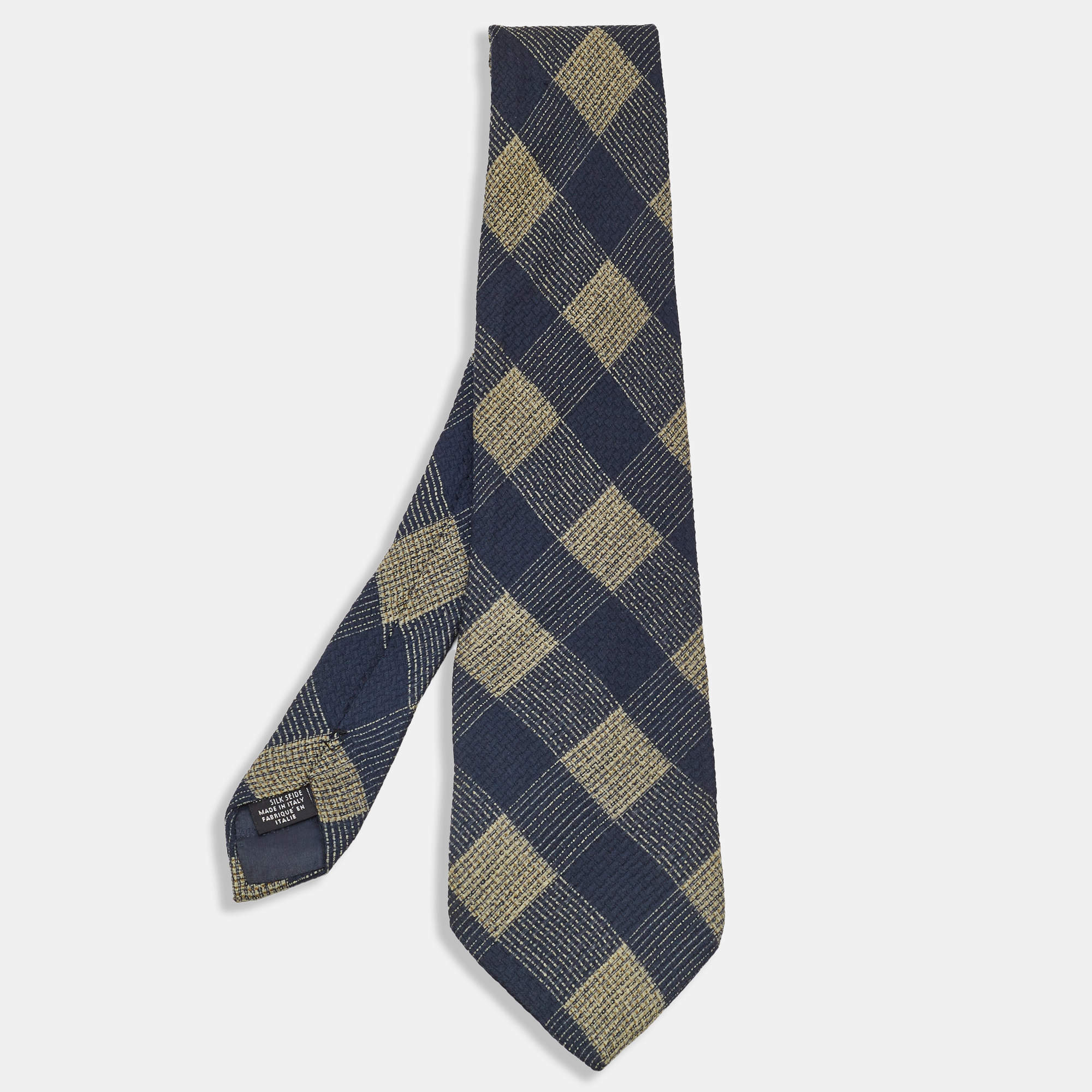 Pre Owned Giorgio Armani Vintage Blue Checked Silk Tie