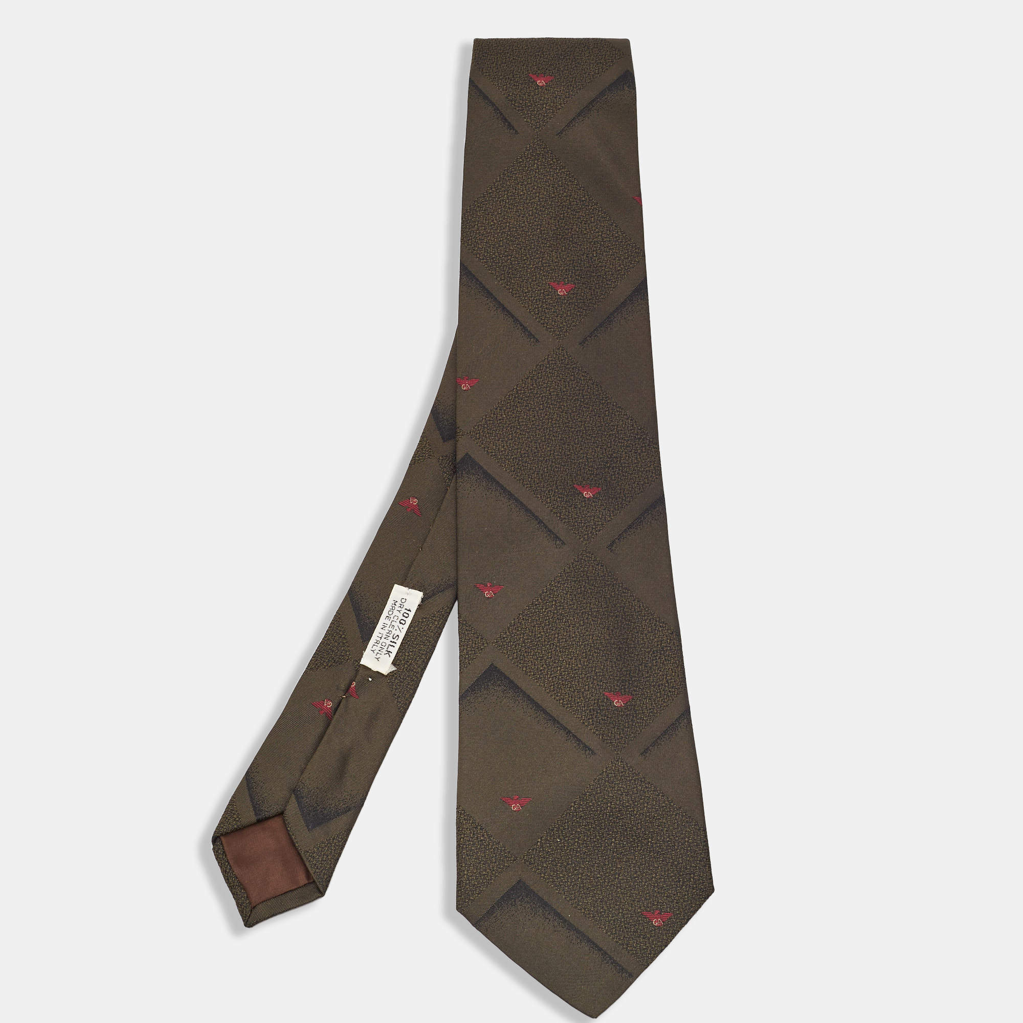 Pre Owned Giorgio Armani Vintage Dark Green Patterned Silk Tie
