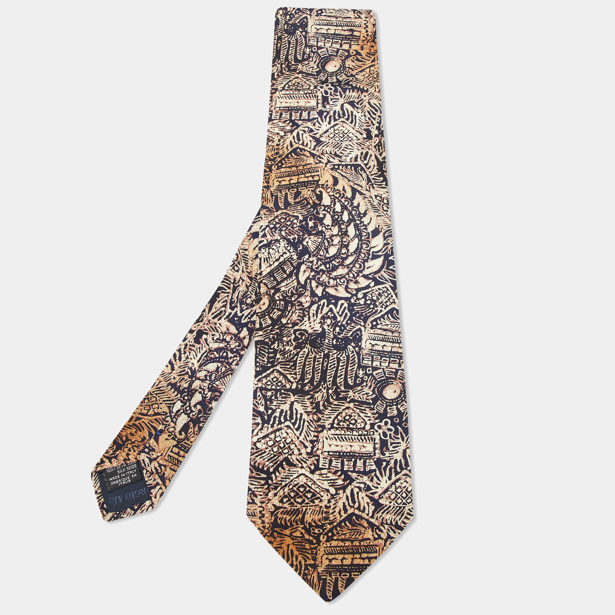 Pre Owned Giorgio Armani Vintage Black Printed Silk Traditional Tie
