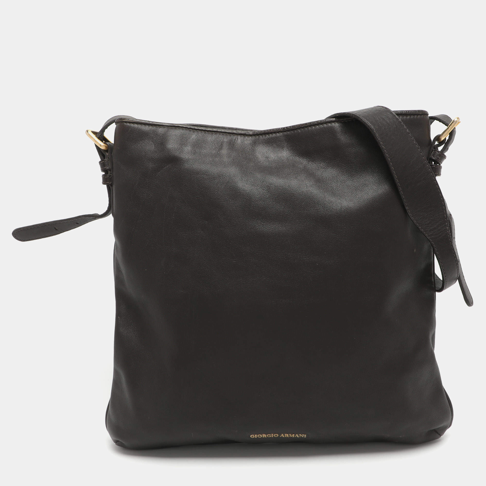 Pre Owned Giorgio Armani Brown Leather Messengers Bag