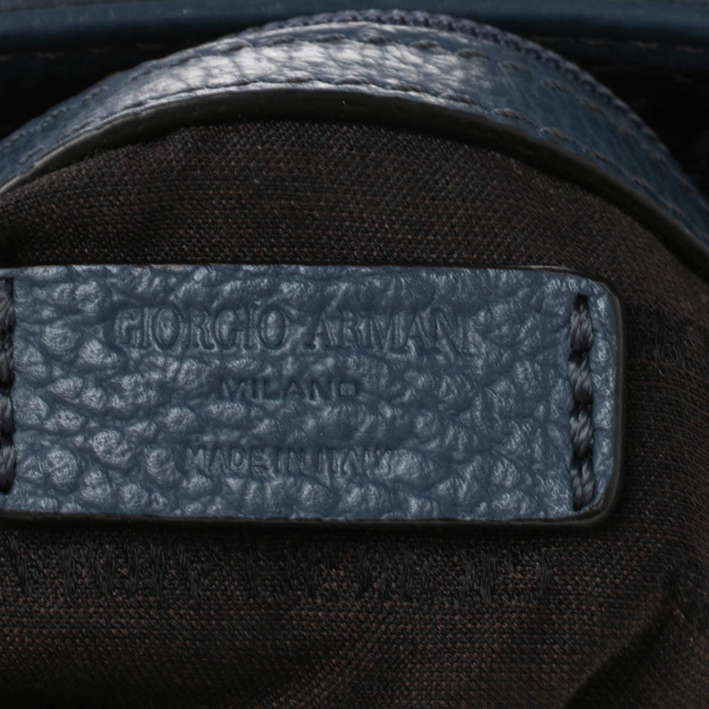 Giorgio Armani Ash Blue Leather Piattina Messenger Bag