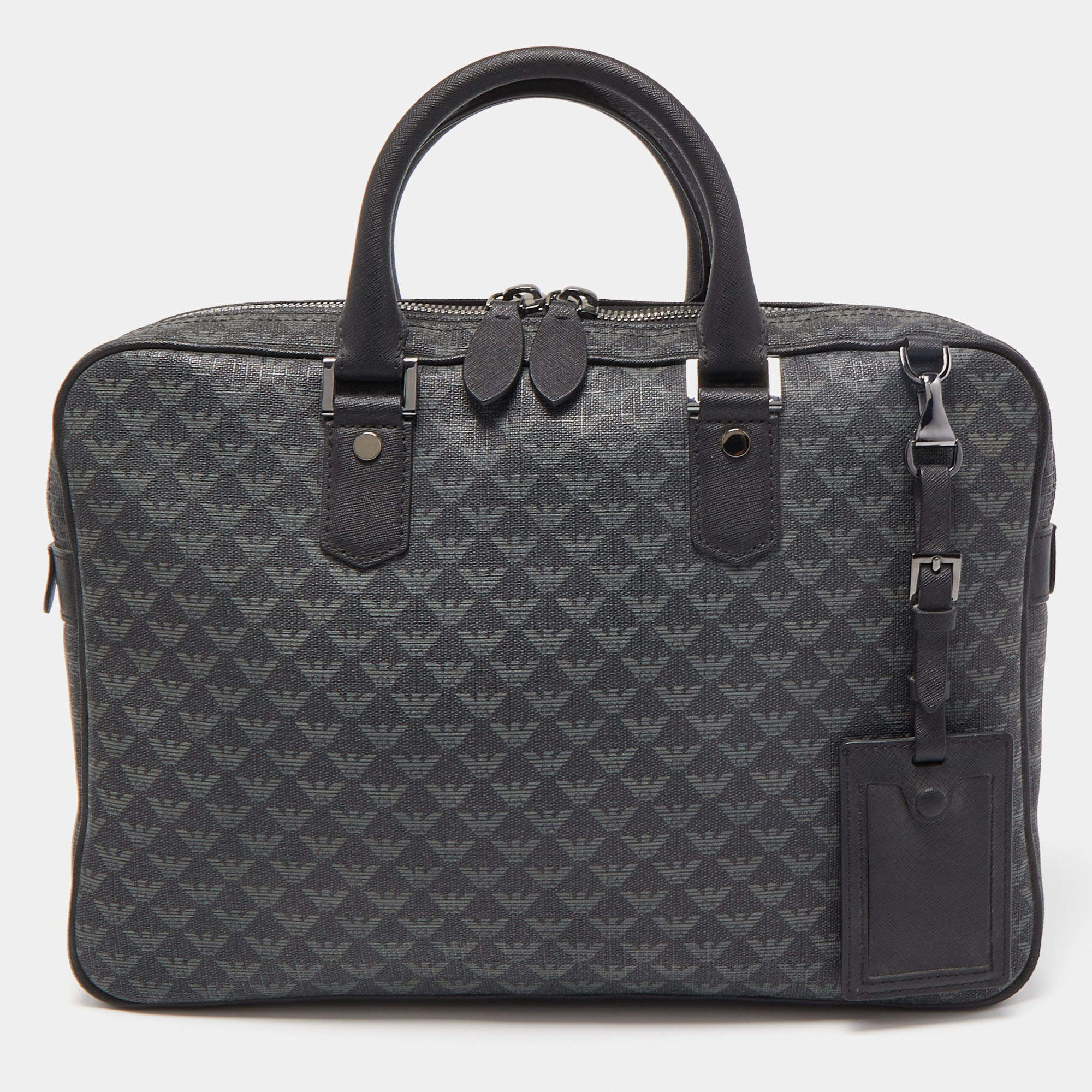 Giorgio Armani Black/Dark Grey Jacquard Coated Canvas Briefcase