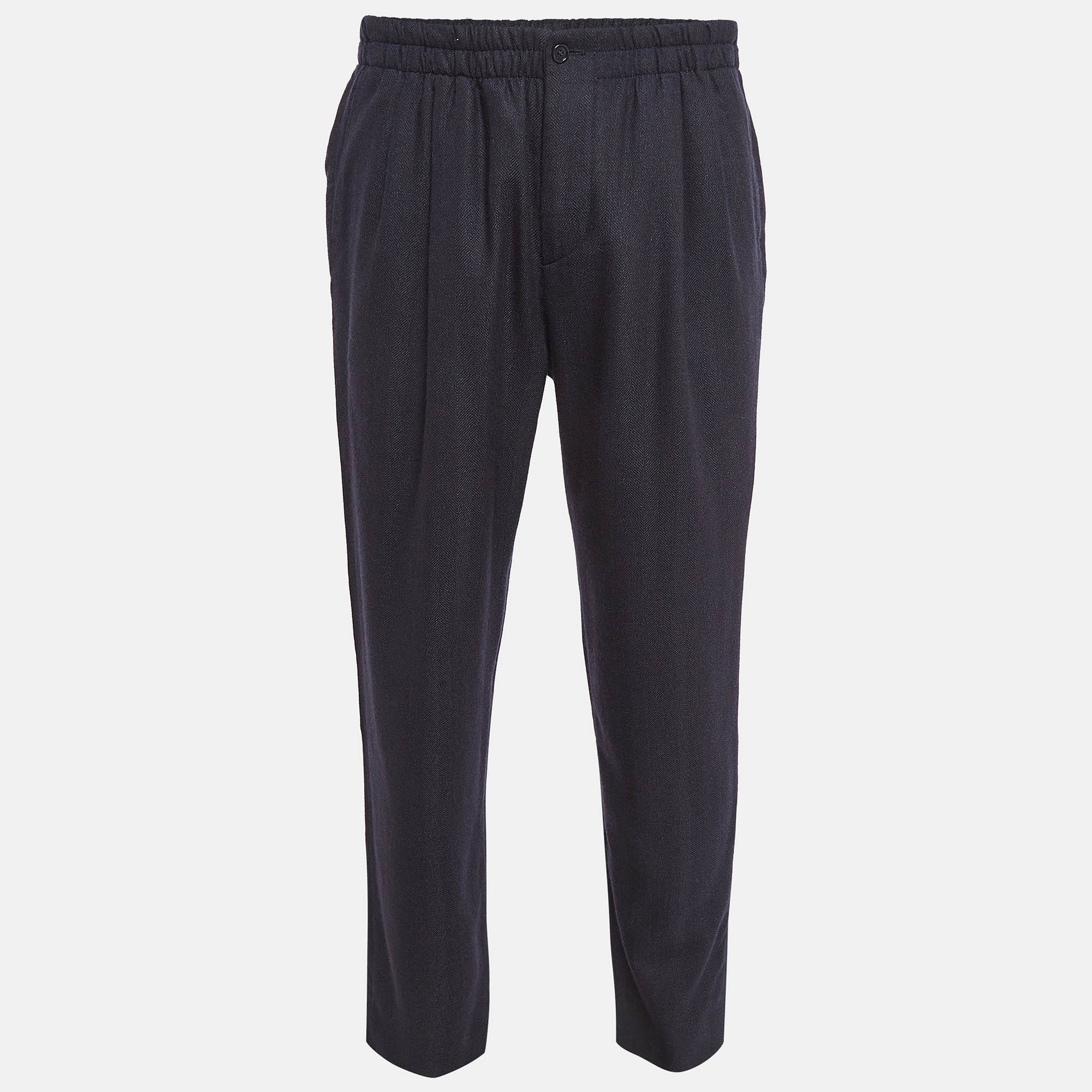 Giorgio Armani Navy Blue Wool Elasticated Waist Pants L