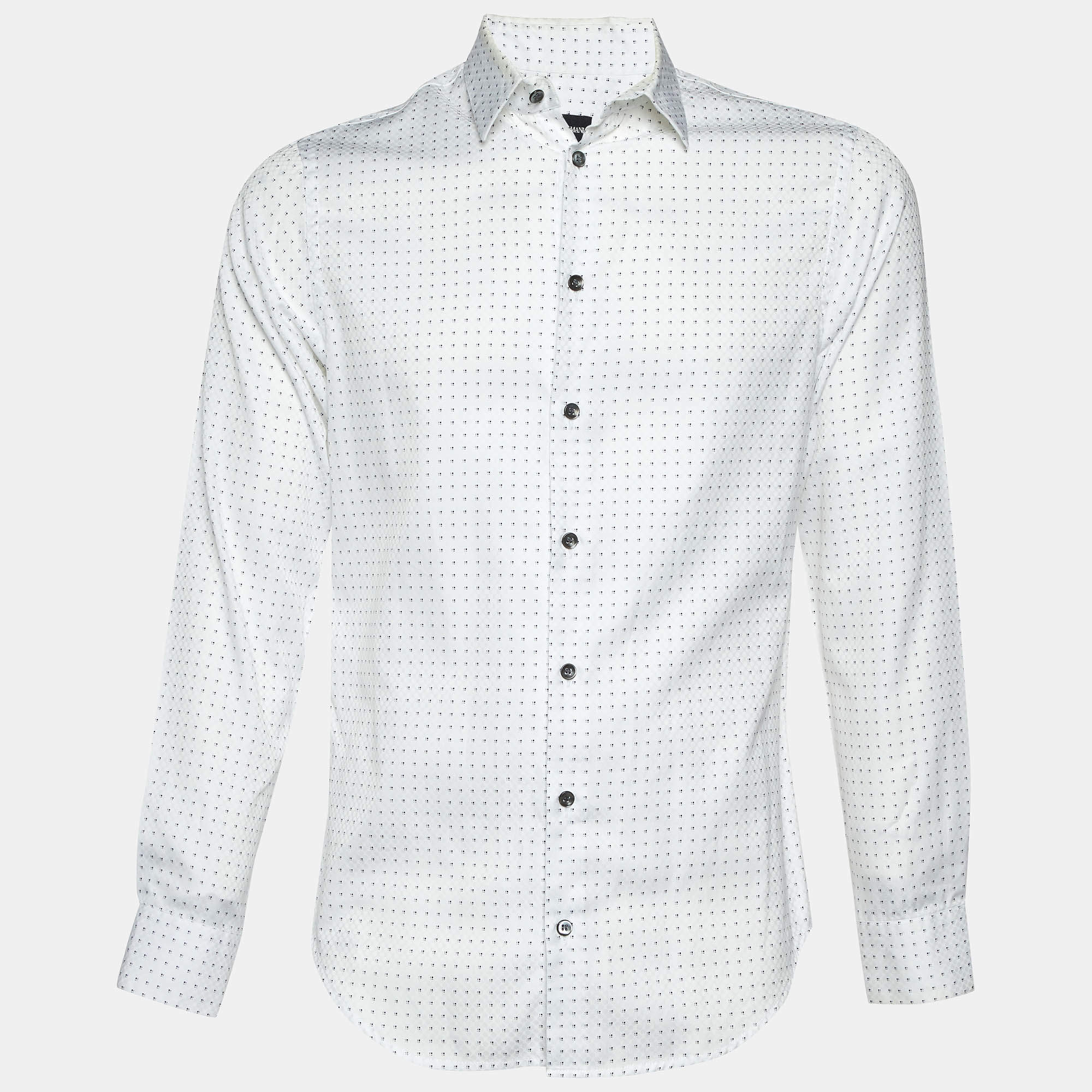 Giorgio Armani White Patterned Cotton Shirt M