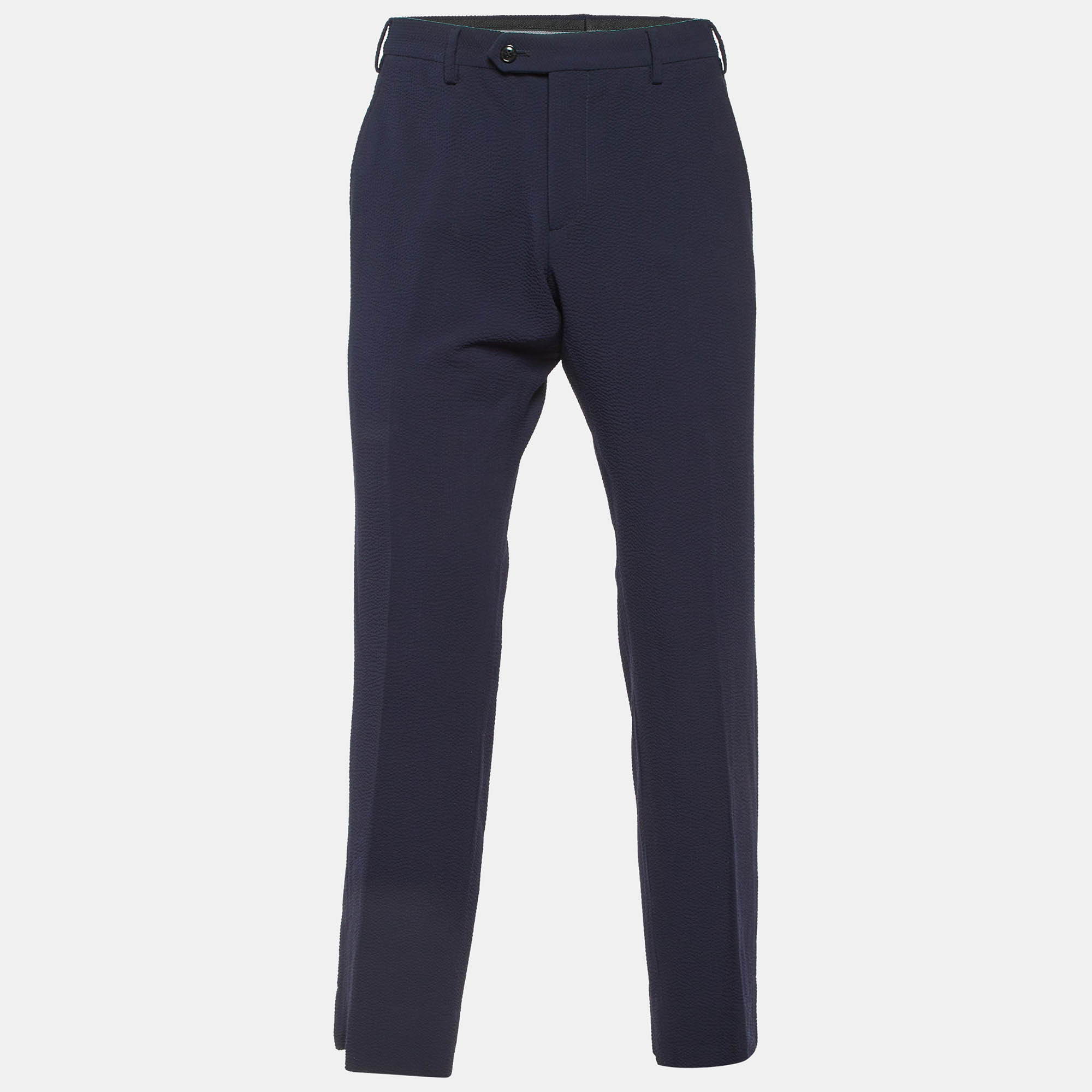 Giorgio Armani Navy Blue Textured Wool Trousers L