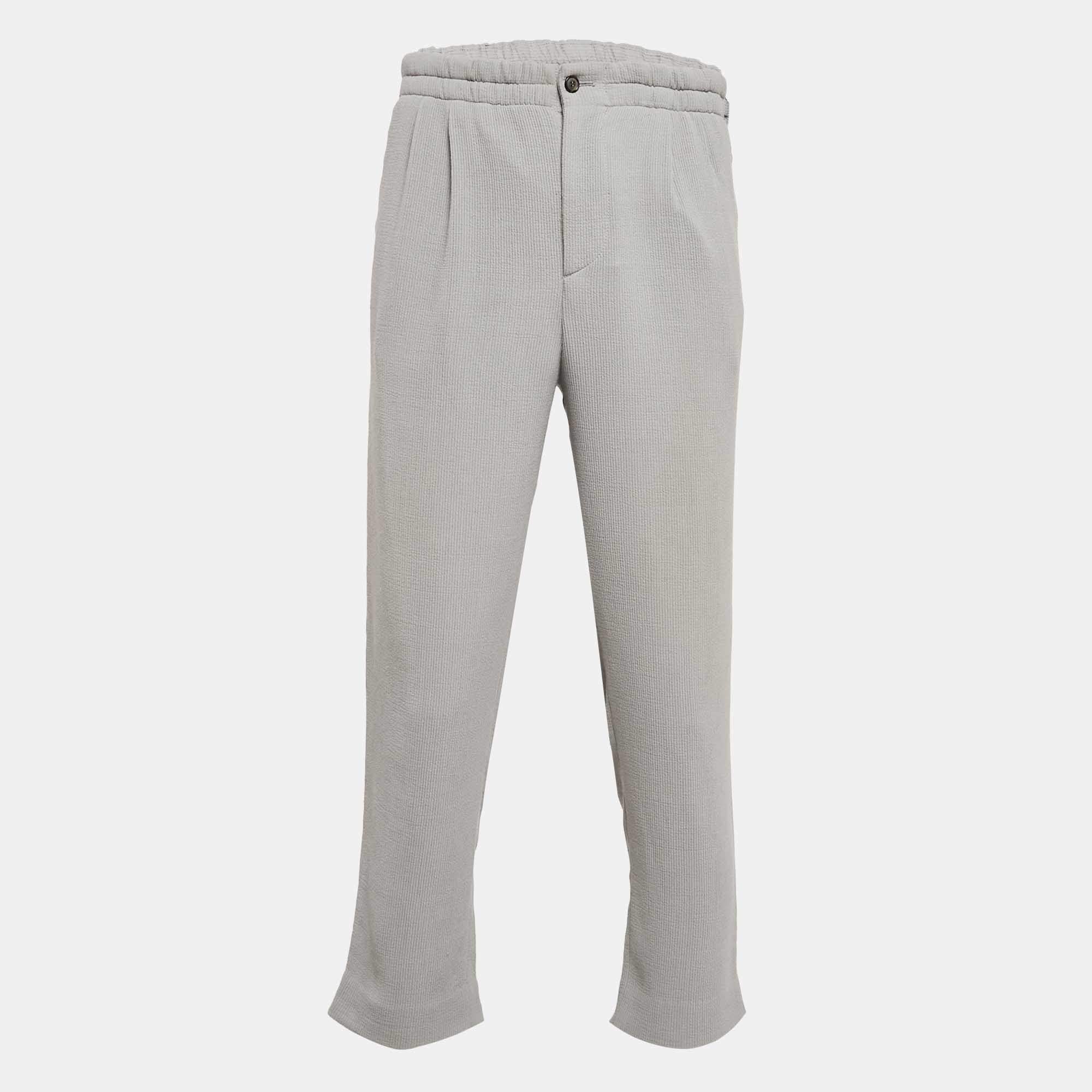 Giorgio Armani Grey Stripe Wool Blend Straight Leg Pants M
