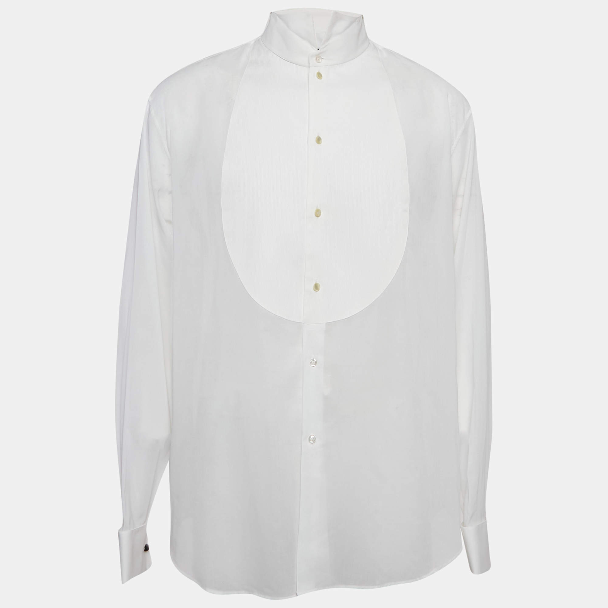 Giorgio Armani White Sheer Cotton Tuxedo Shirt XXXL 