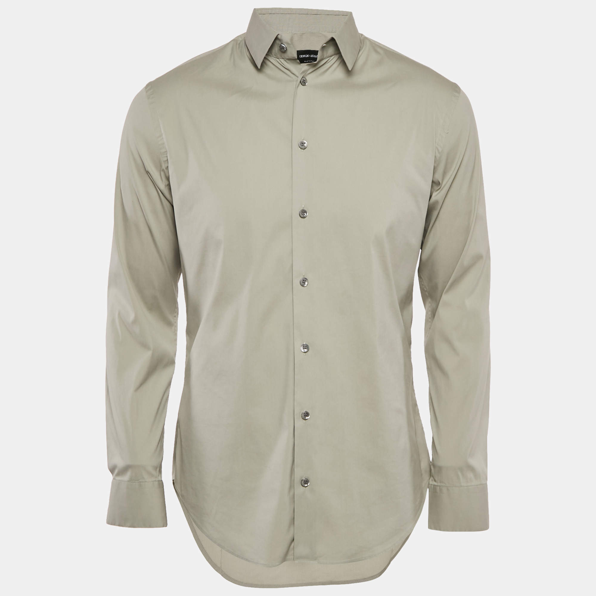 Giorgio Armani Grey Stretch Cotton Long Sleeve Shirt M