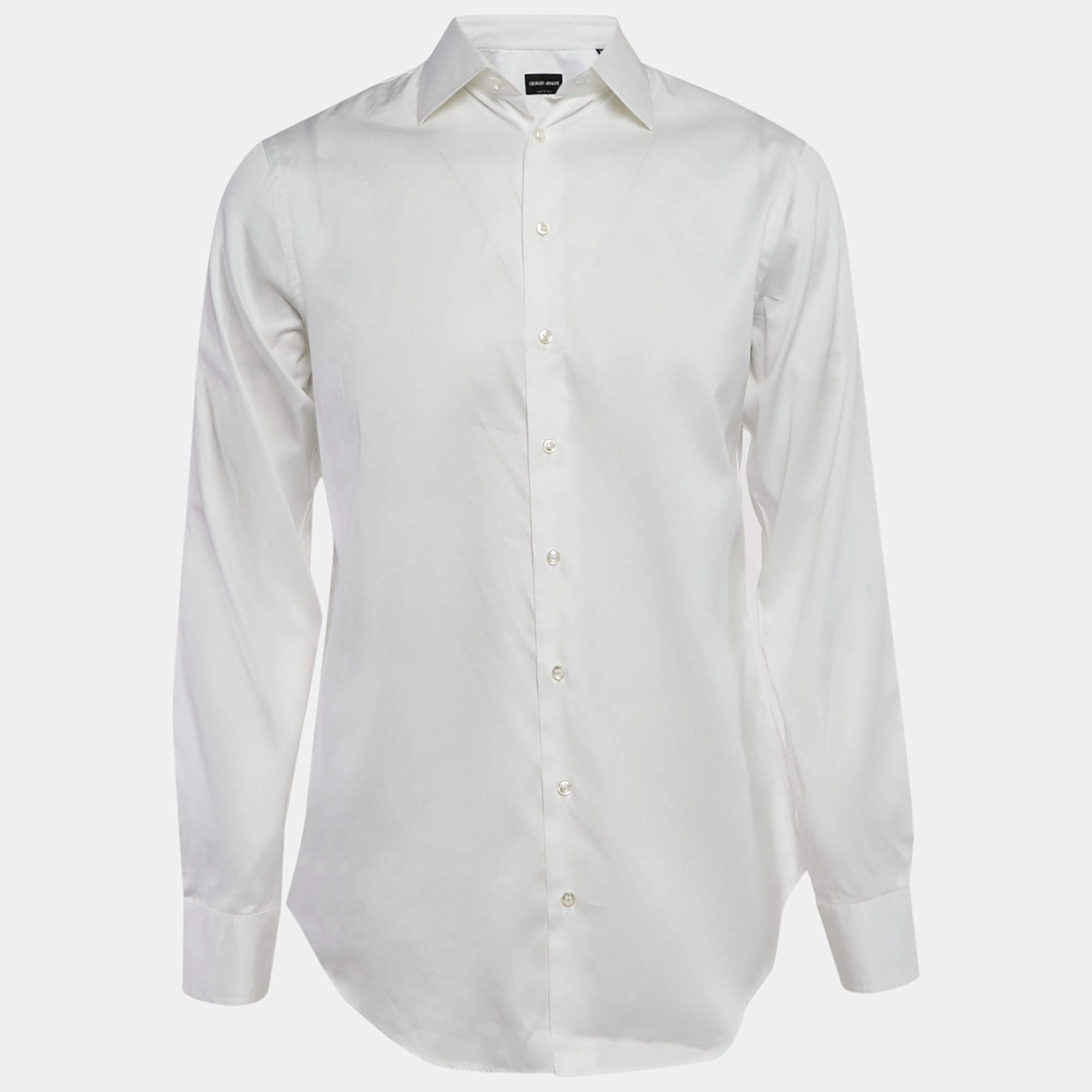 Pre Owned Giorgio Armani White Cotton Long Sleeve Shirt M