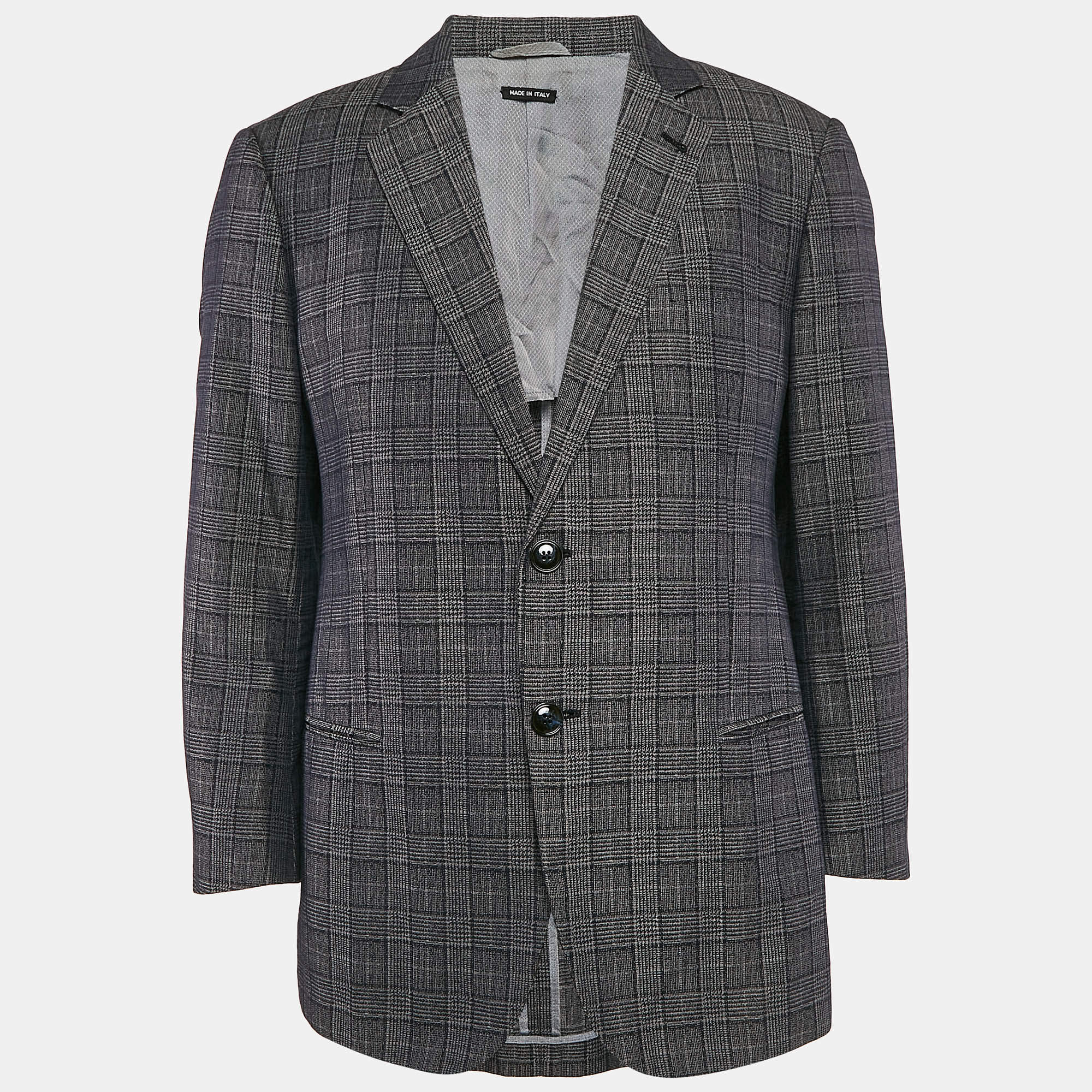 Giorgio Armani Navy Blue Prince Of Wales Checked Wool Blazer XXXL