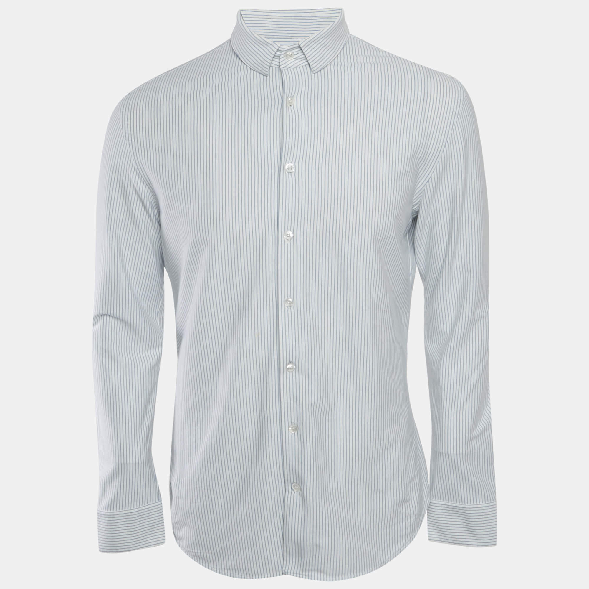 Giorgio Armani White Striped Cotton Jersey Shirt M