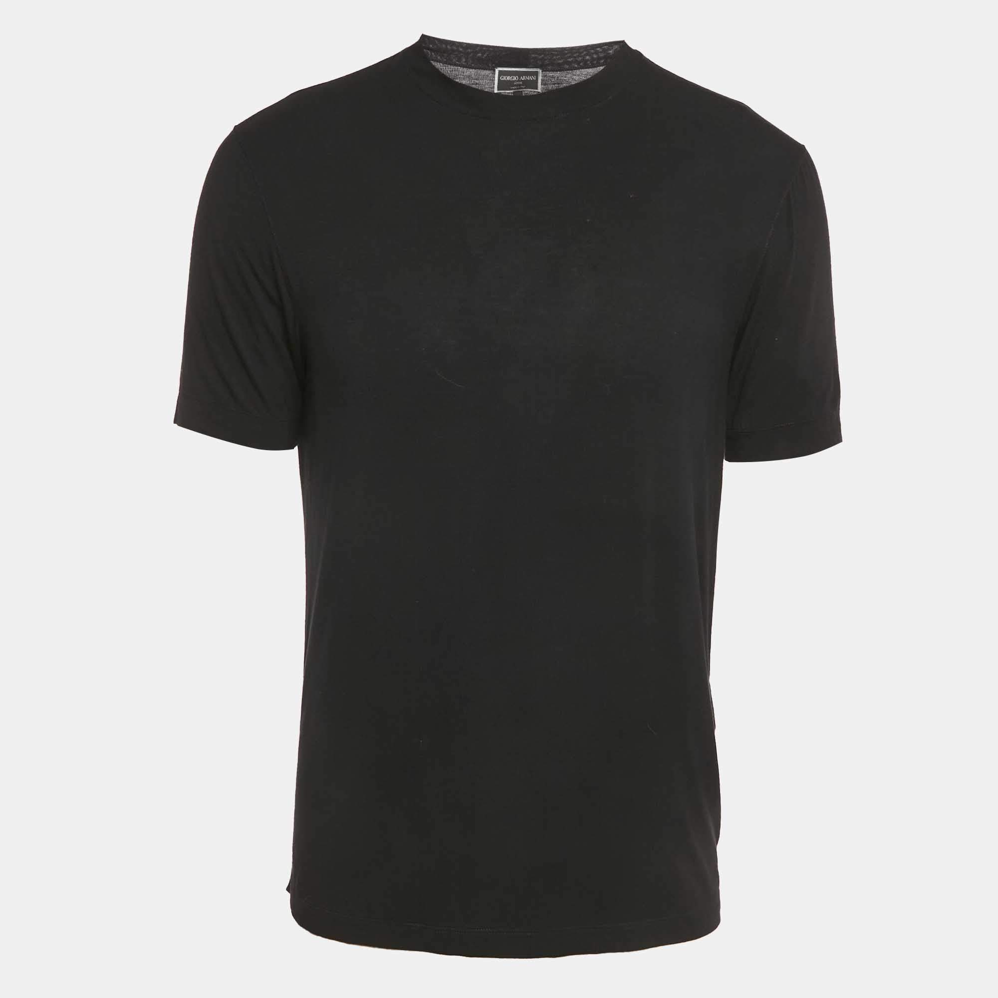 Pre Owned Giorgio Armani Icon Black Jersey Round Neck T-Shirt M
