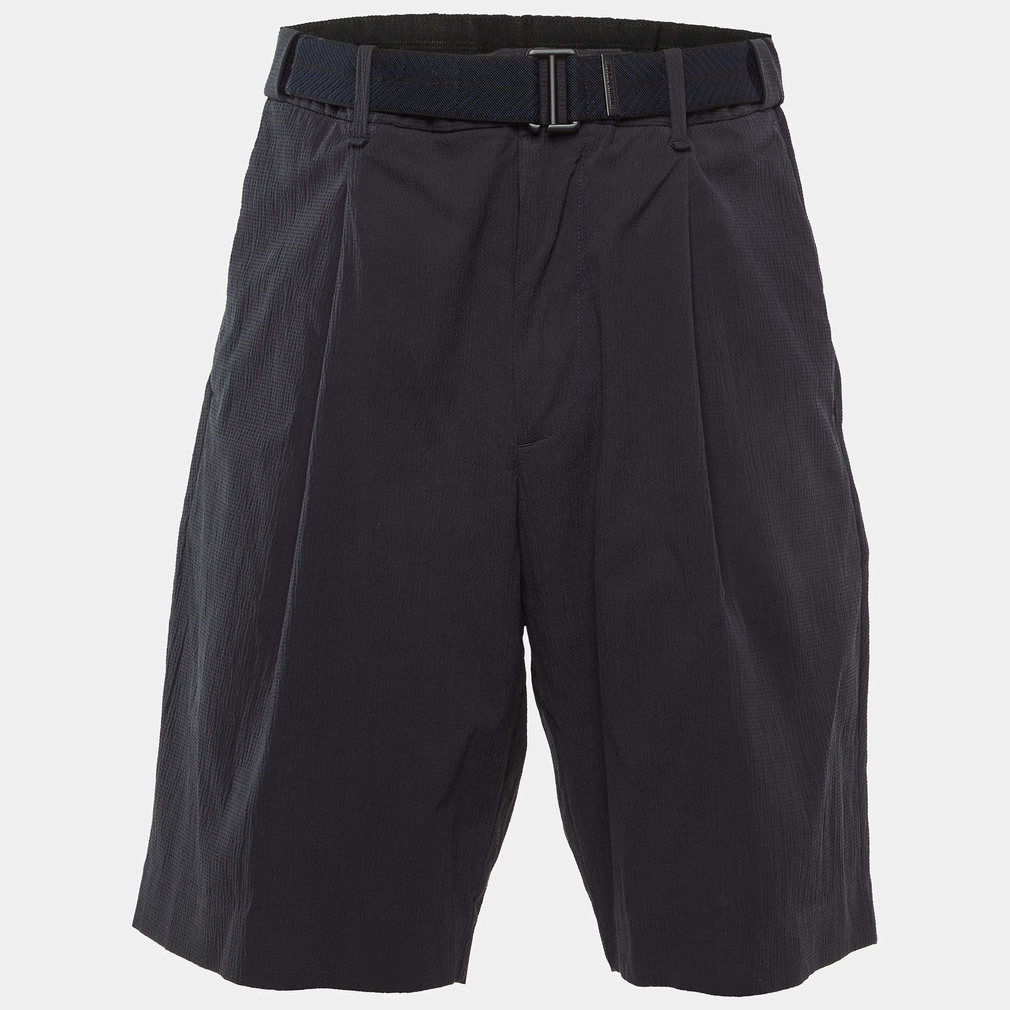 Pre Owned Giorgio Armani Black Cotton Belted Shorts XXL