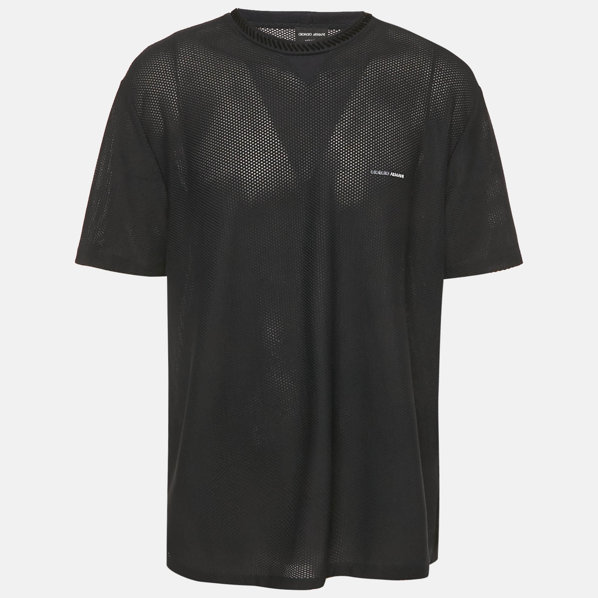 Pre Owned Giorgio Armani Black Mesh Crew Neck T-Shirt XXXL