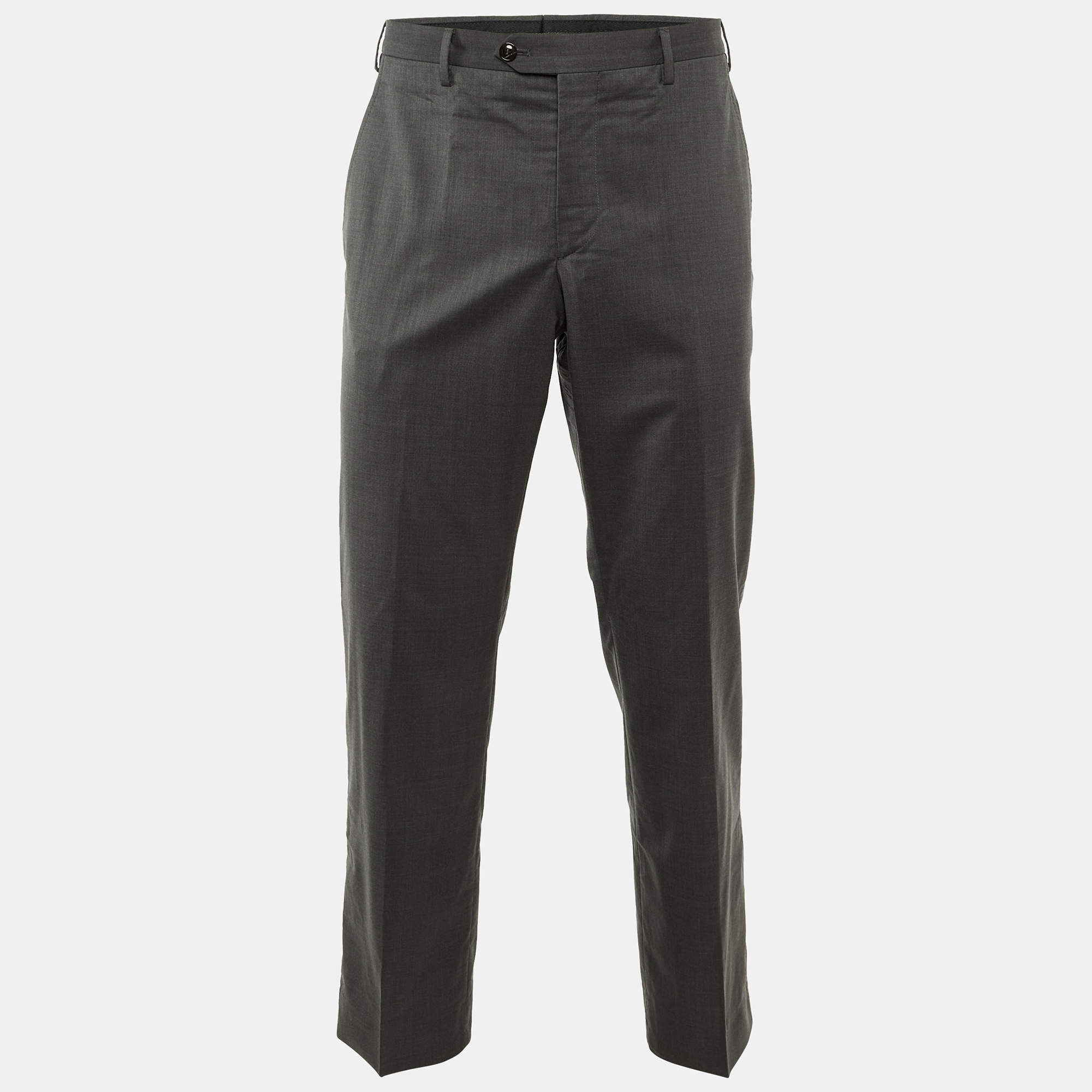 Pre Owned Giorgio Armani Grey Wool Tailored Pants L