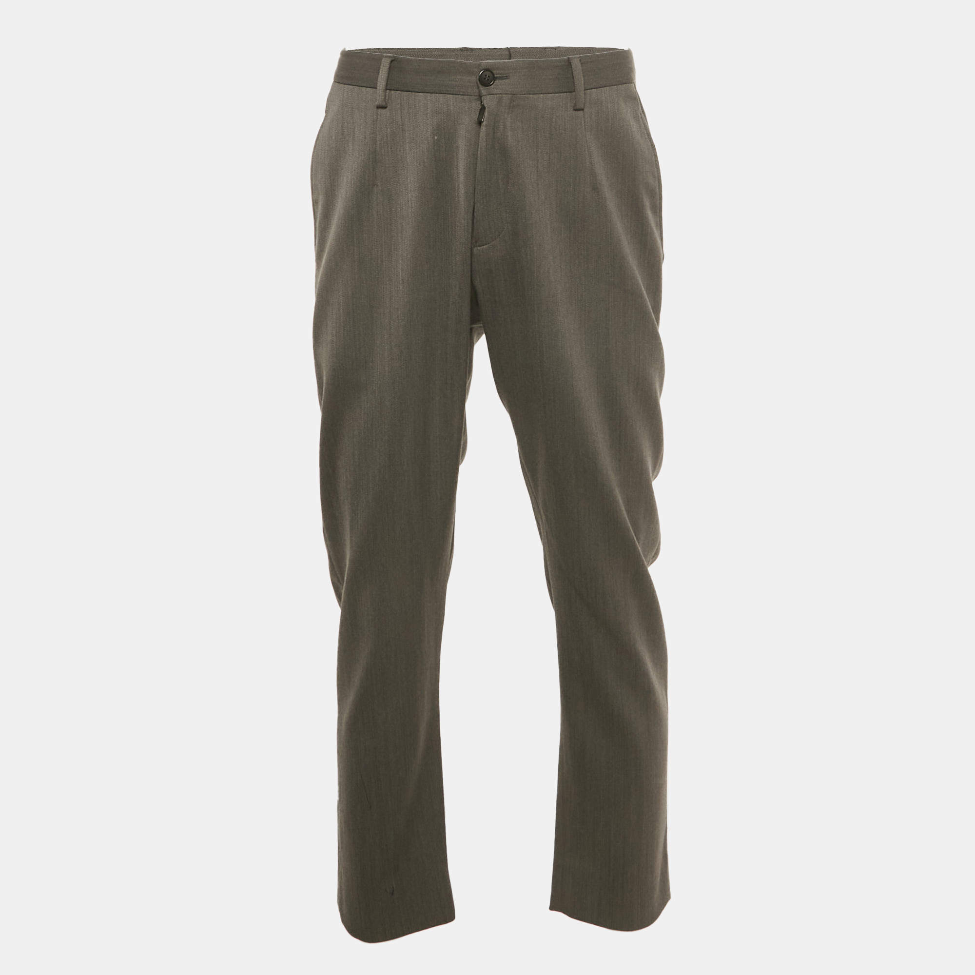 مملوكة مسبقًا بنطلون جورجيو أرماني صوف رمادي رسمي خلطة حجم كبير