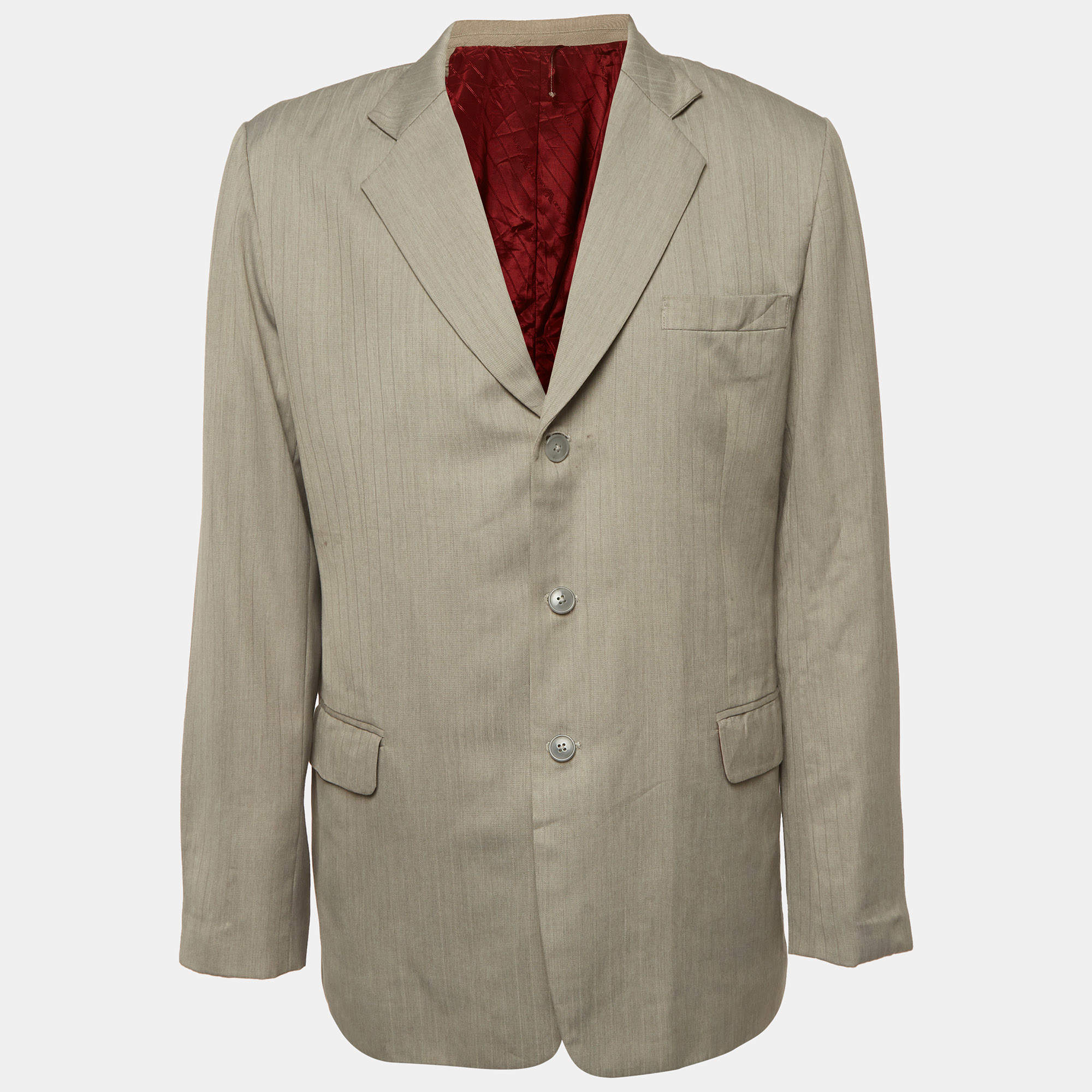 Pre Owned Giorgio Armani Grey Pinstripe Wool Blazer XL