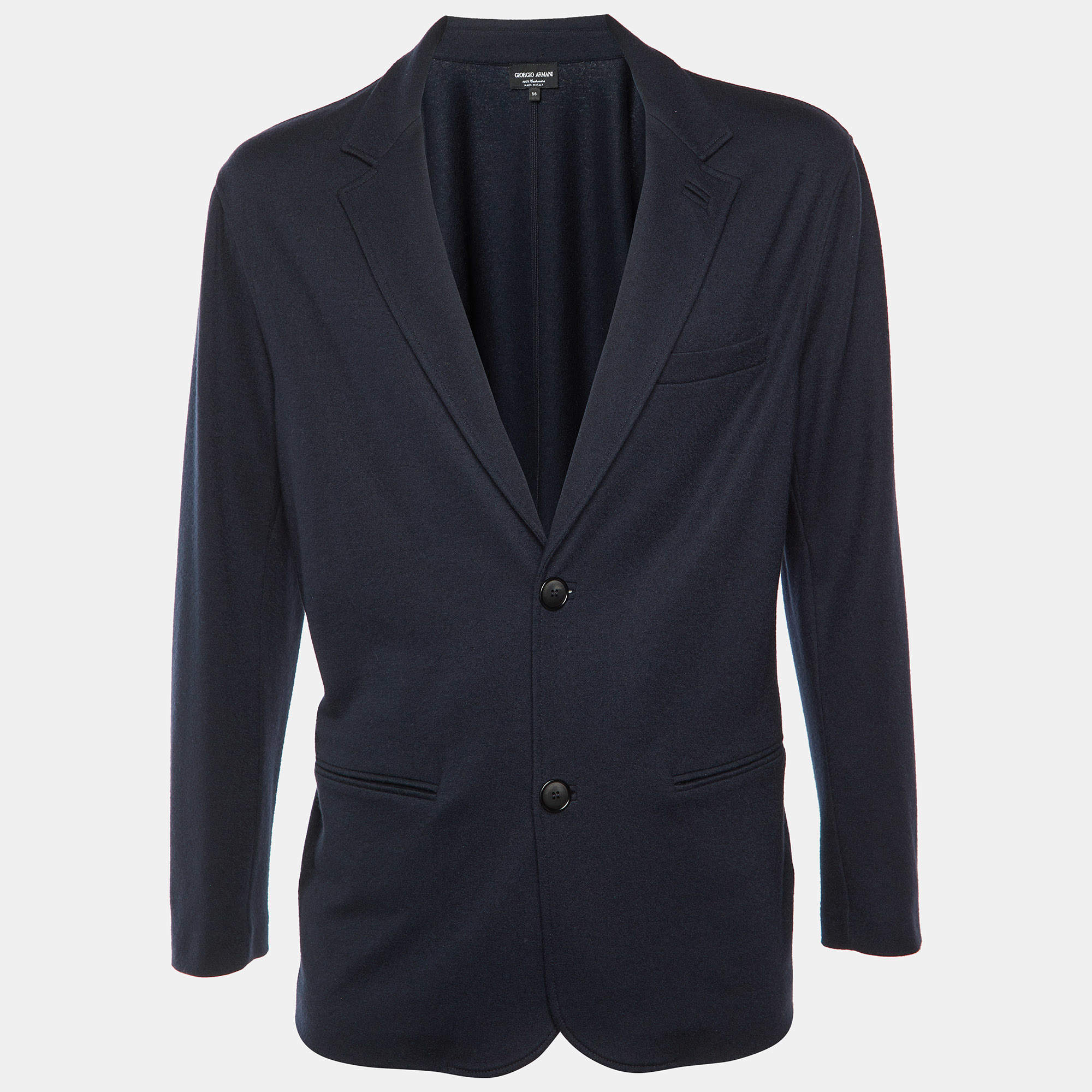 Pre Owned Giorgio Armani Navy Blue Cashmere Button Front Blazer XL