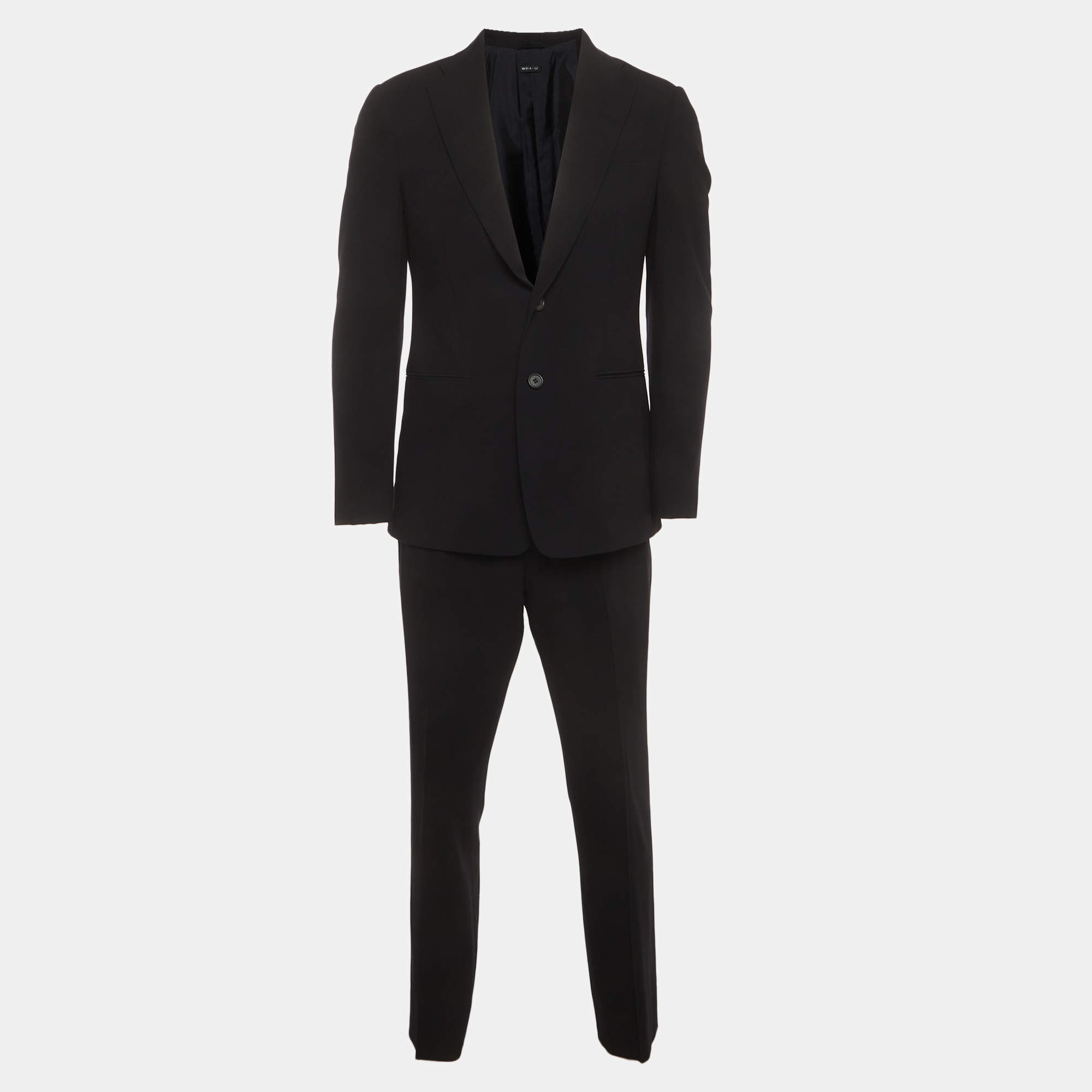 Pre Owned Giorgio Armani Black Wool Single Breasted Suit M