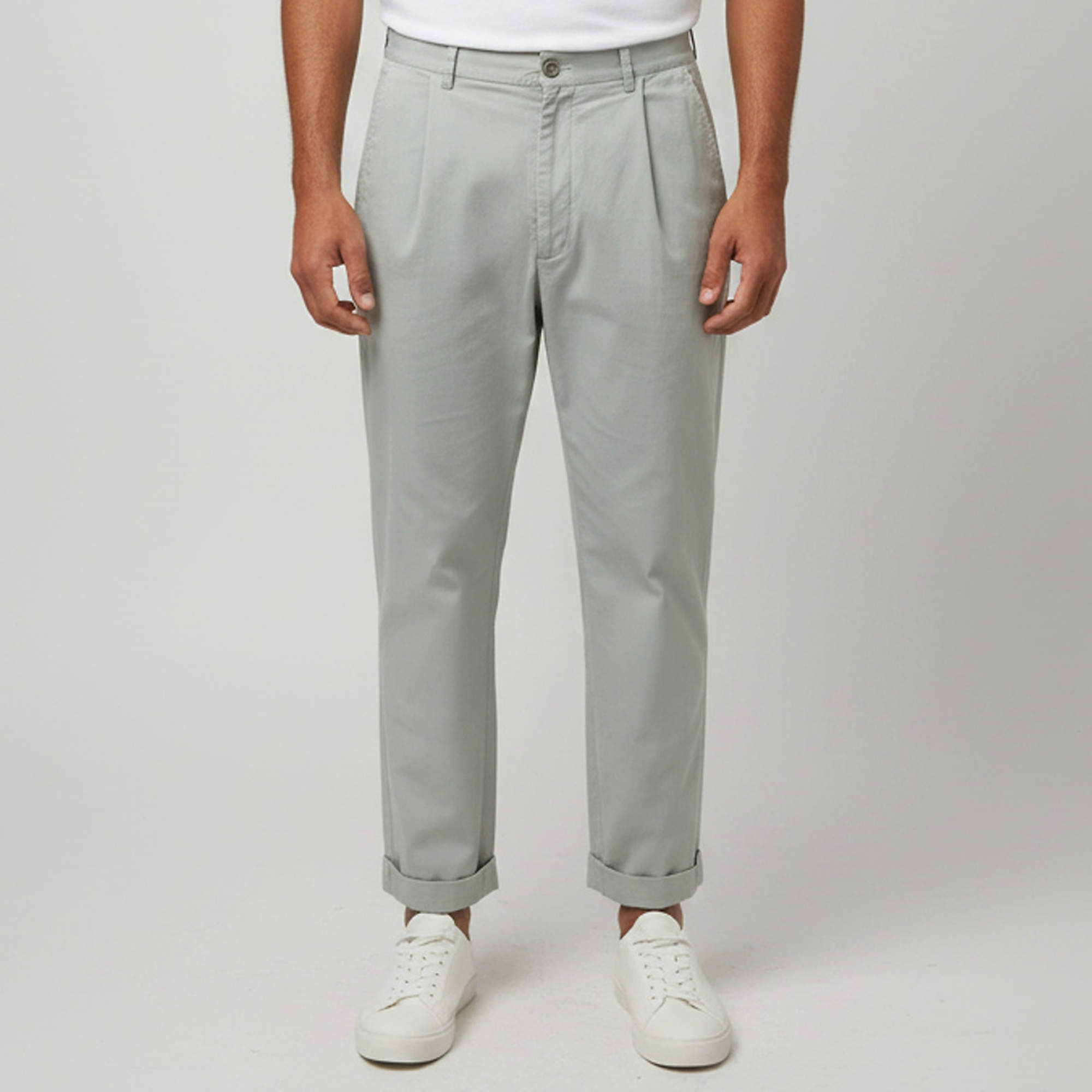 Pre Owned Giorgio Armani Sage Green Gabardine Pleated Cropped Trouser L