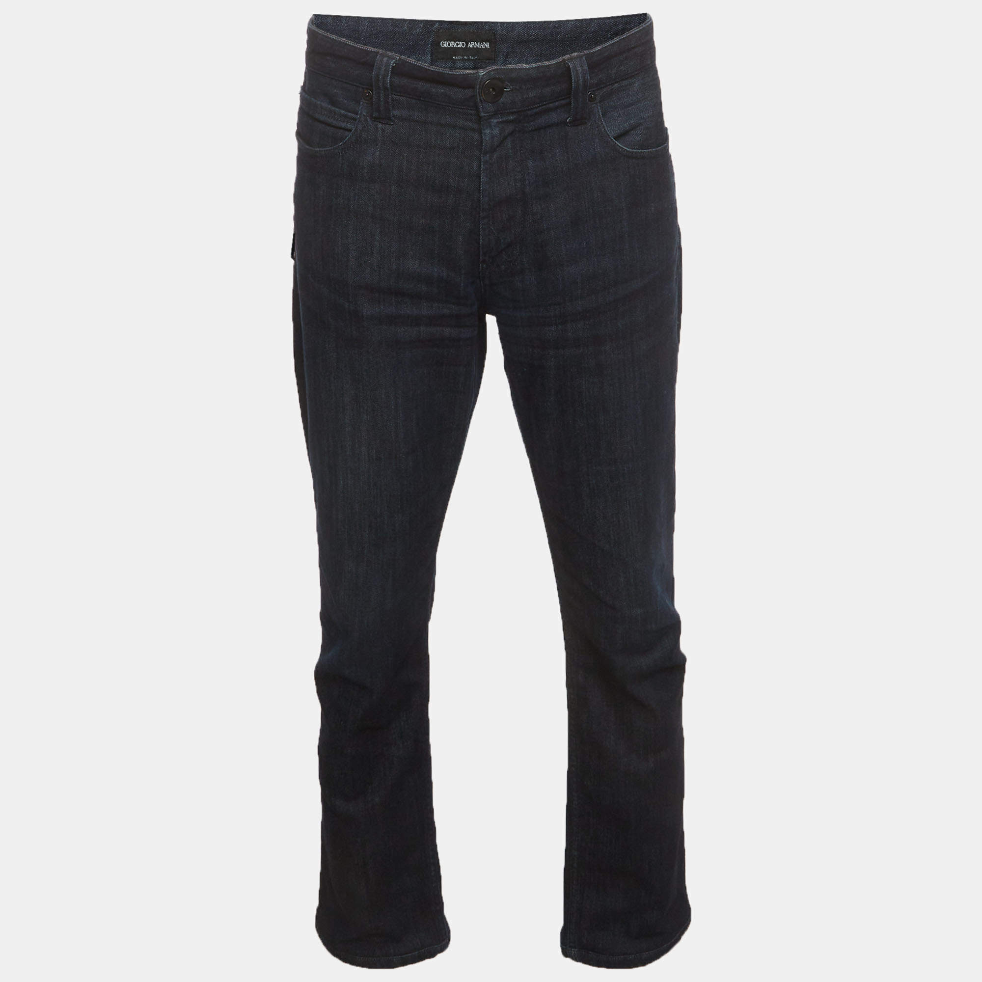 Pre Owned Giorgio Armani Blue Denim Straight Fit Jeans L/Waist 36"