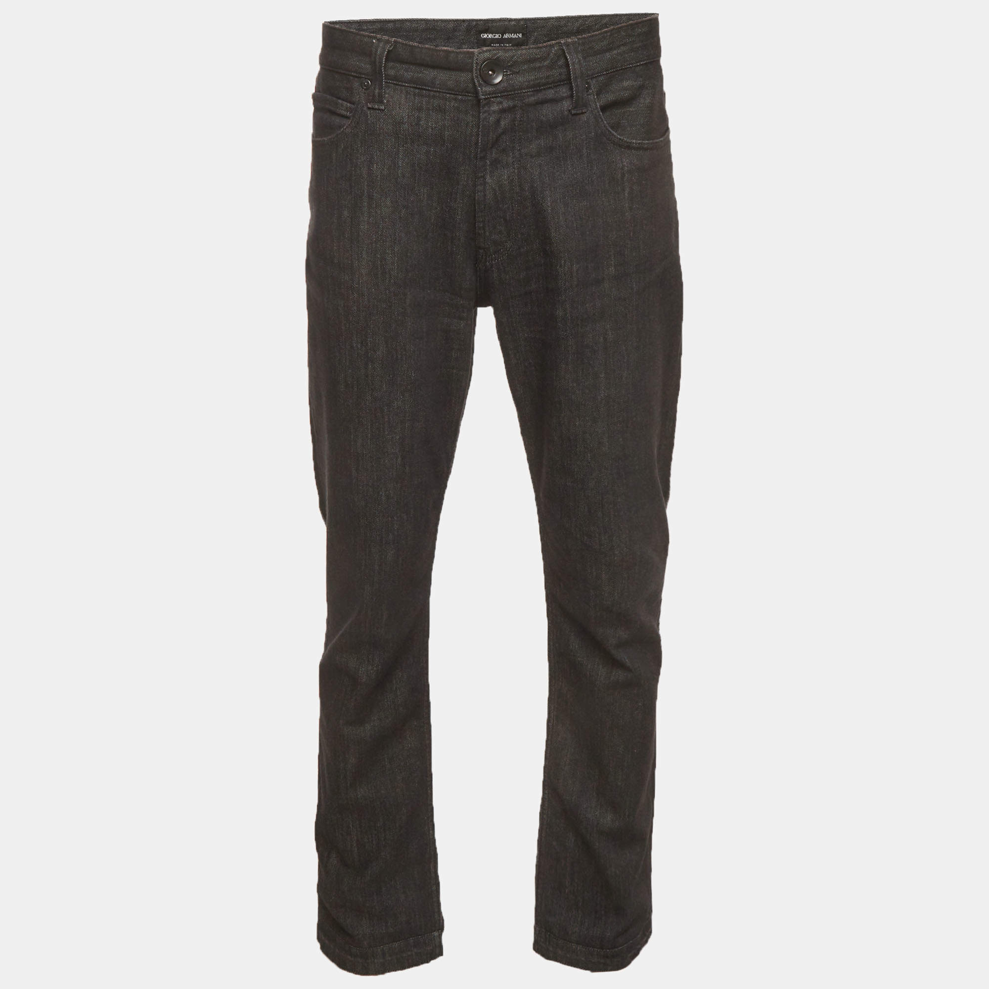 Pre Owned Giorgio Armani Black Denim Straight Fit Jeans XL/Waist 36"