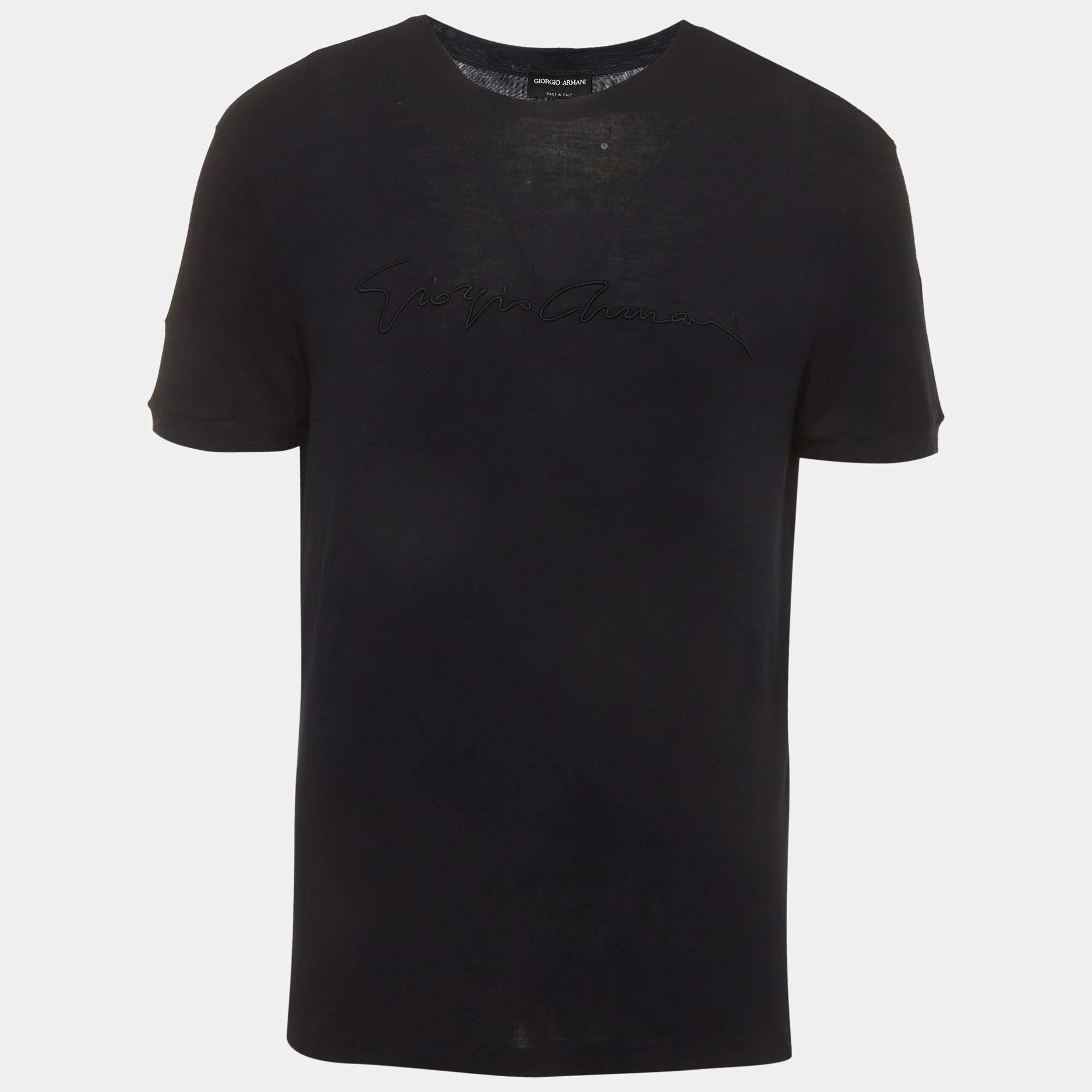 مملوكة مسبقًا Giorgio Armani Navy Blue Jersey Logo Embroidered  Crewneck T-Shirt XL 