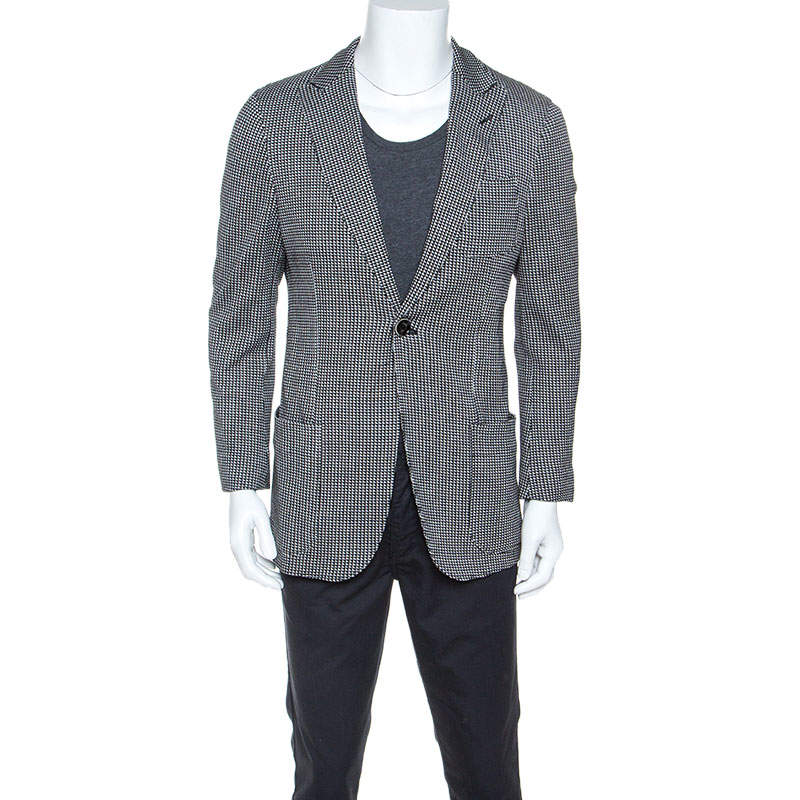 Giorgio Armani Monochrome Geometric Pattern Jersey Blazer L