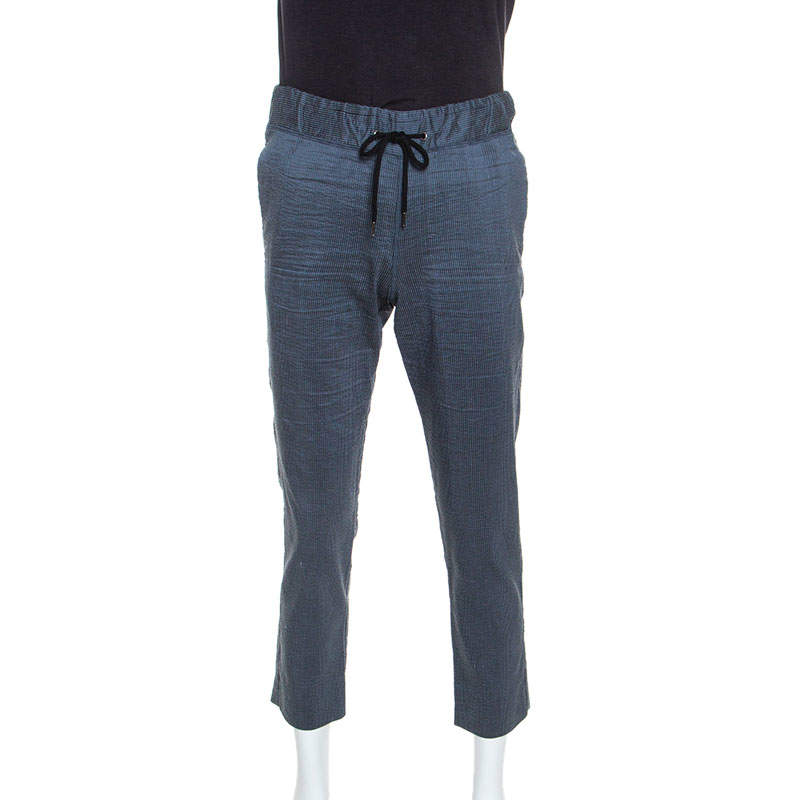 Pre Owned Giorgio Armani Grey Fantasia Striped Linen Seersucker Trousers S