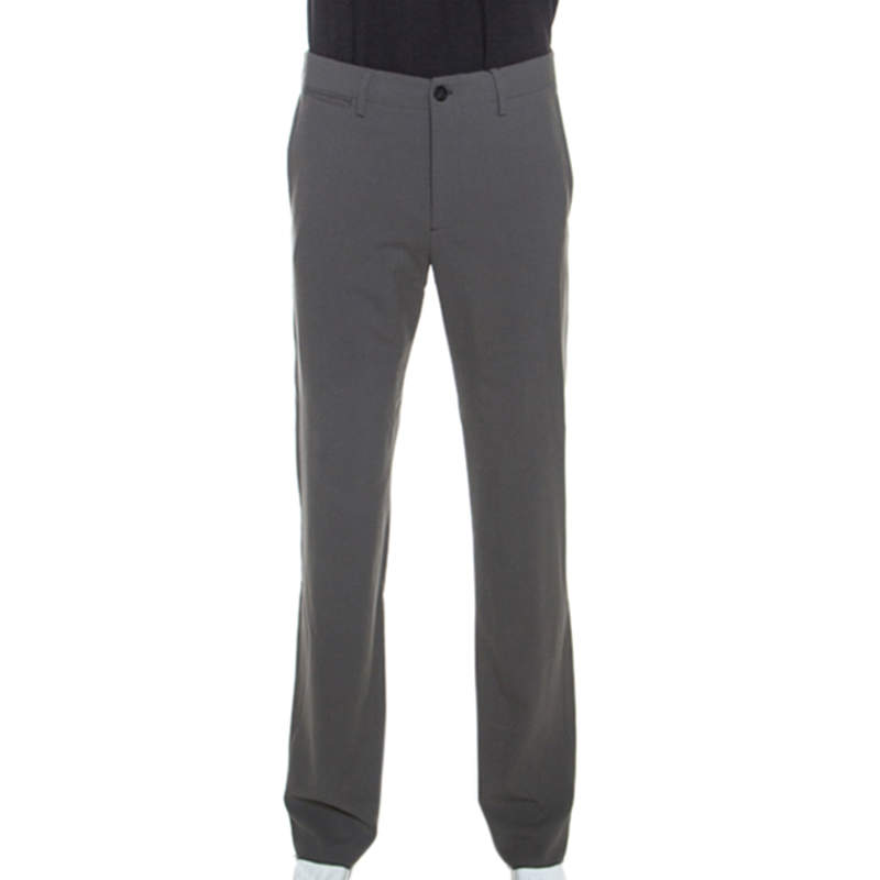 Pre Owned Giorgio Armani Grey Wool Straight Fit Trousers M  