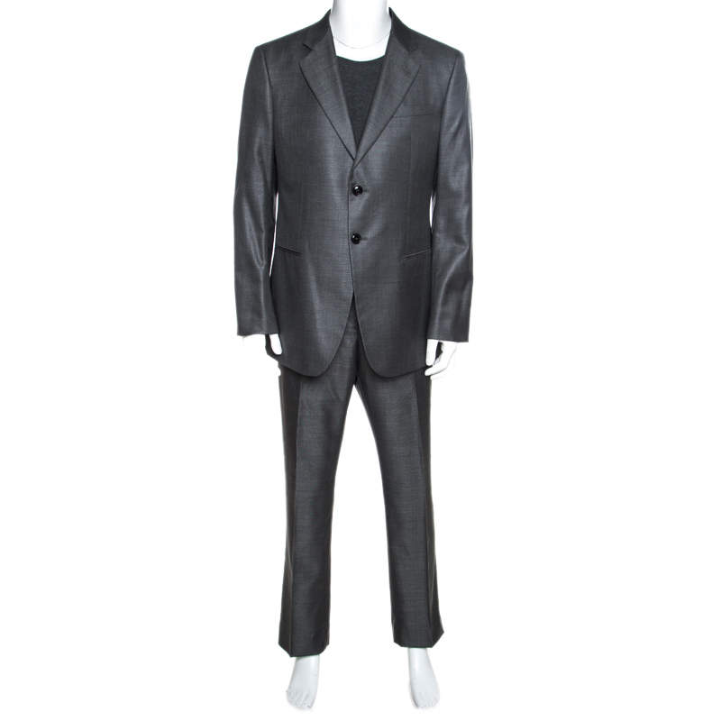 Giorgio Armani Grey Wool Silk Blend Trader Blu Suit 3XL