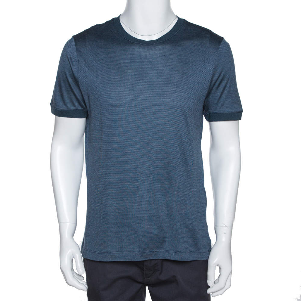 Giorgio Armani Steel Blue Silk Crew Neck T-Shirt XL