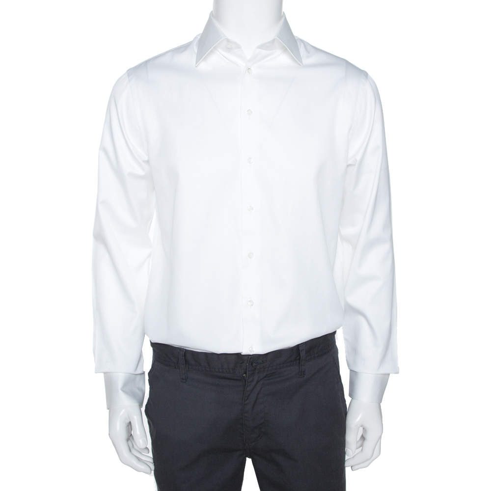 Giorgio Armani White Cotton Luxury Fit Button Front Shirt L