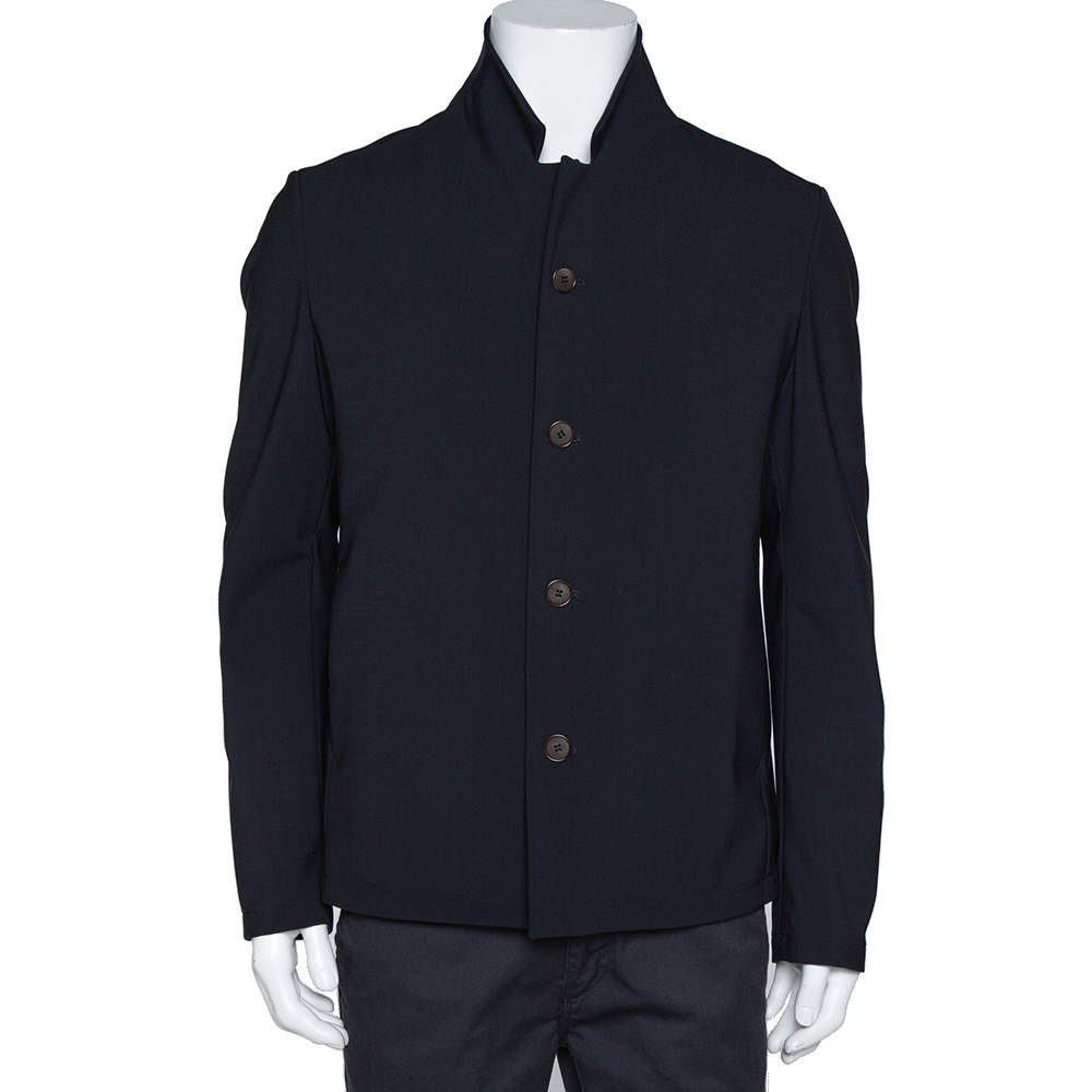 Giorgio Armani Navy Blue Stretch Wool Button Front Jacket XXL