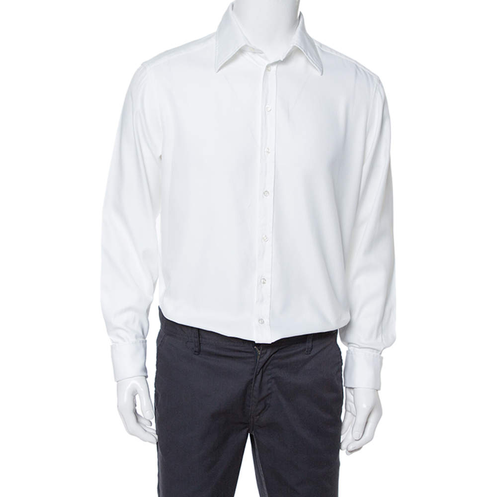 Pre Owned Giorgio Armani White Cotton French Cuff Dress Shirt L