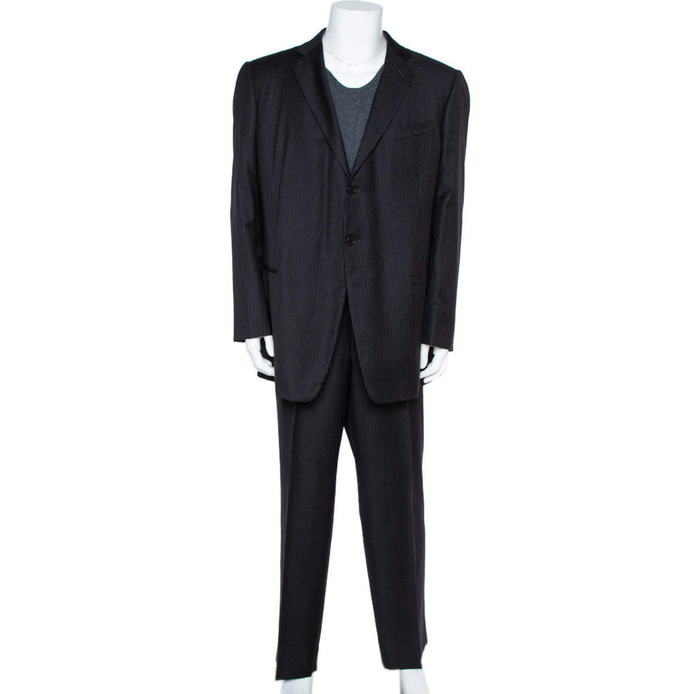 Giorgio Armani Borgo 21 Black Wool Pinstriped Suit 4XL