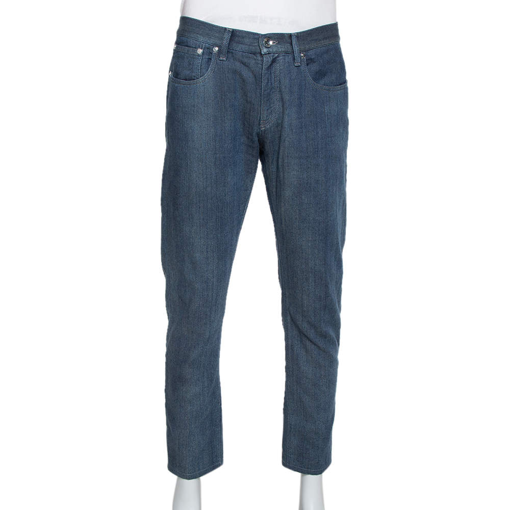 Pre Owned Giorgio Armani Blue Denim Tapered Leg Jeans L