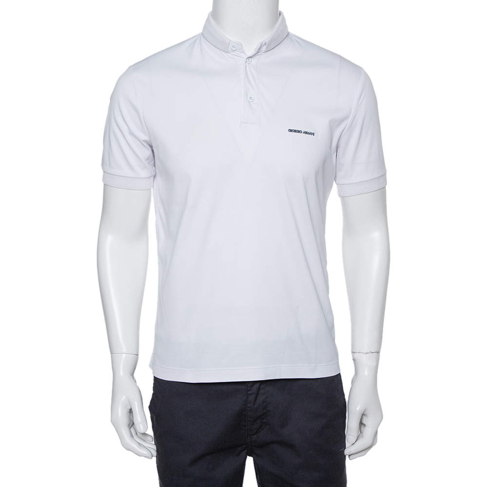 Pre Owned Giorgio Armani White Cotton Stand Collar T-Shirt S