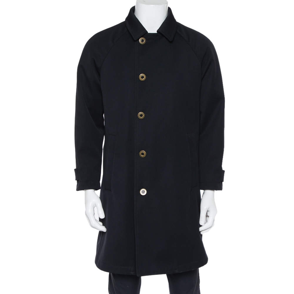 Giorgio Armani Black Wool Water Repellent Button Front Coat S