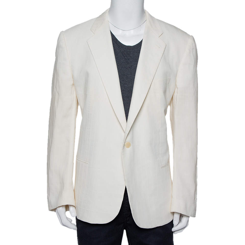 Pre Owned Giorgio Armani Cream Fiber & Silk Button Front Blazer 5XL