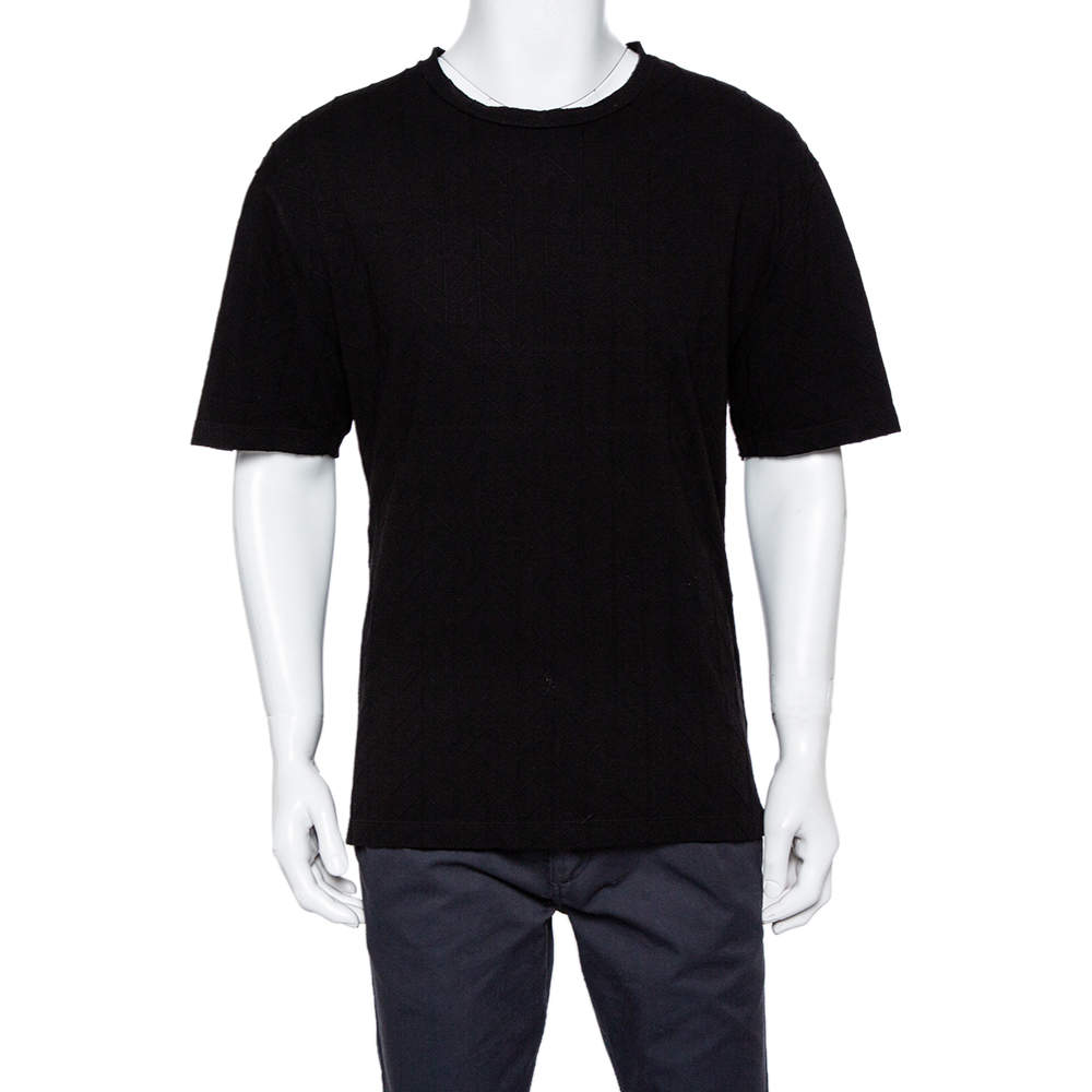 Pre Owned Giorgio Armani Black Patterned Knit Crewneck T-Shirt 4XL